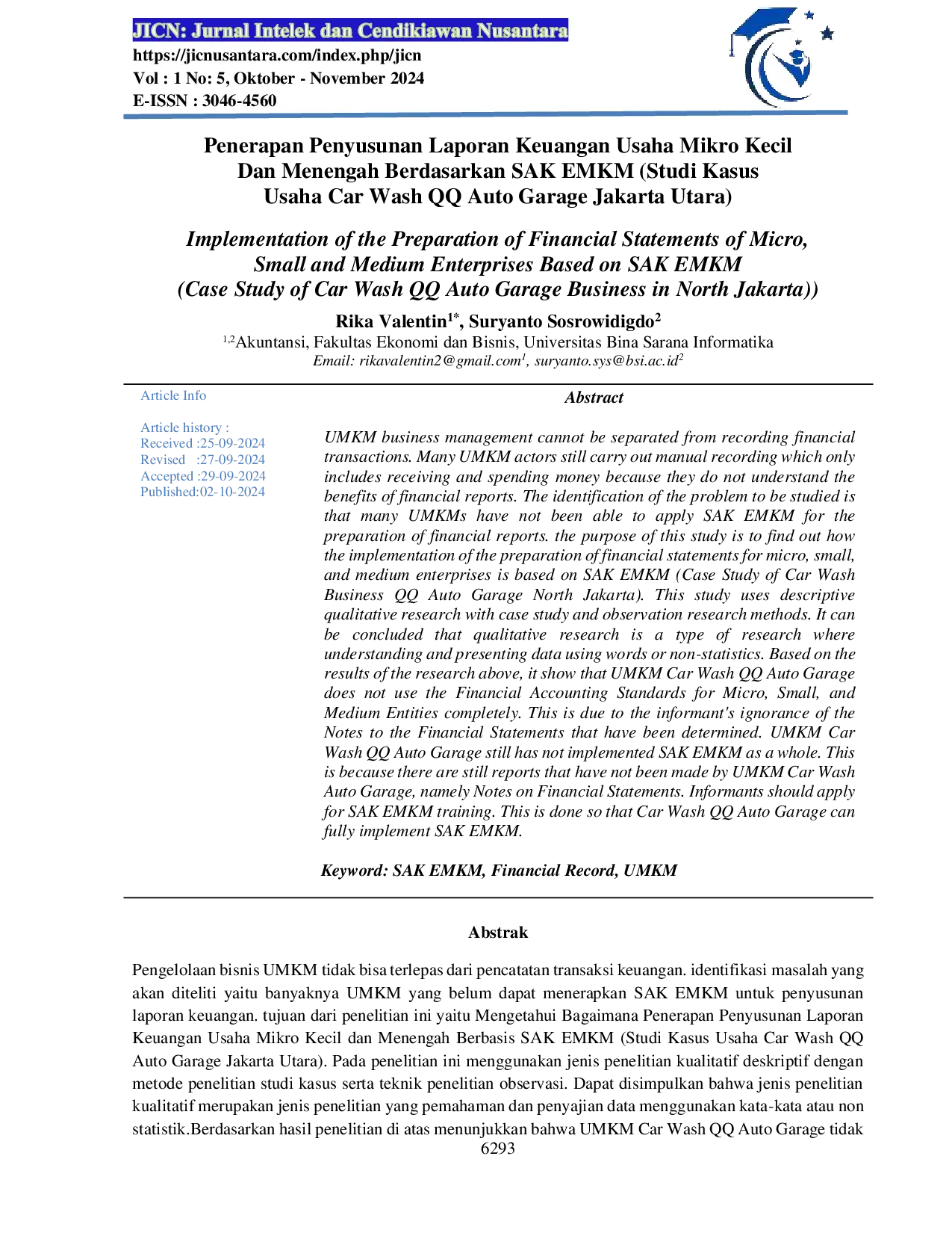 JURIS Penerapan Penyusunan Laporan Keuangan Usaha Mikro Kecil Dan Menengah Berdasarkan Sak Emkm