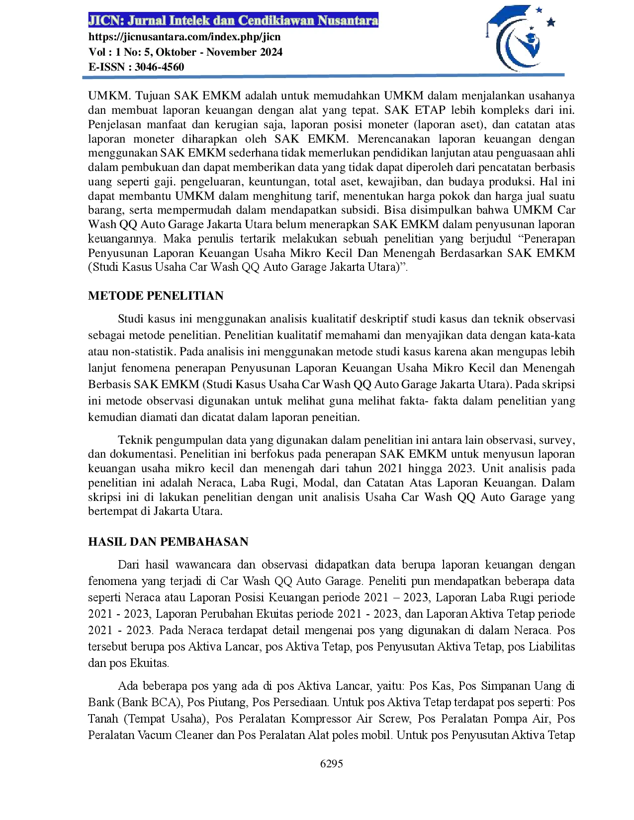 JURIS Penerapan Penyusunan Laporan Keuangan Usaha Mikro Kecil Dan Menengah Berdasarkan Sak Emkm