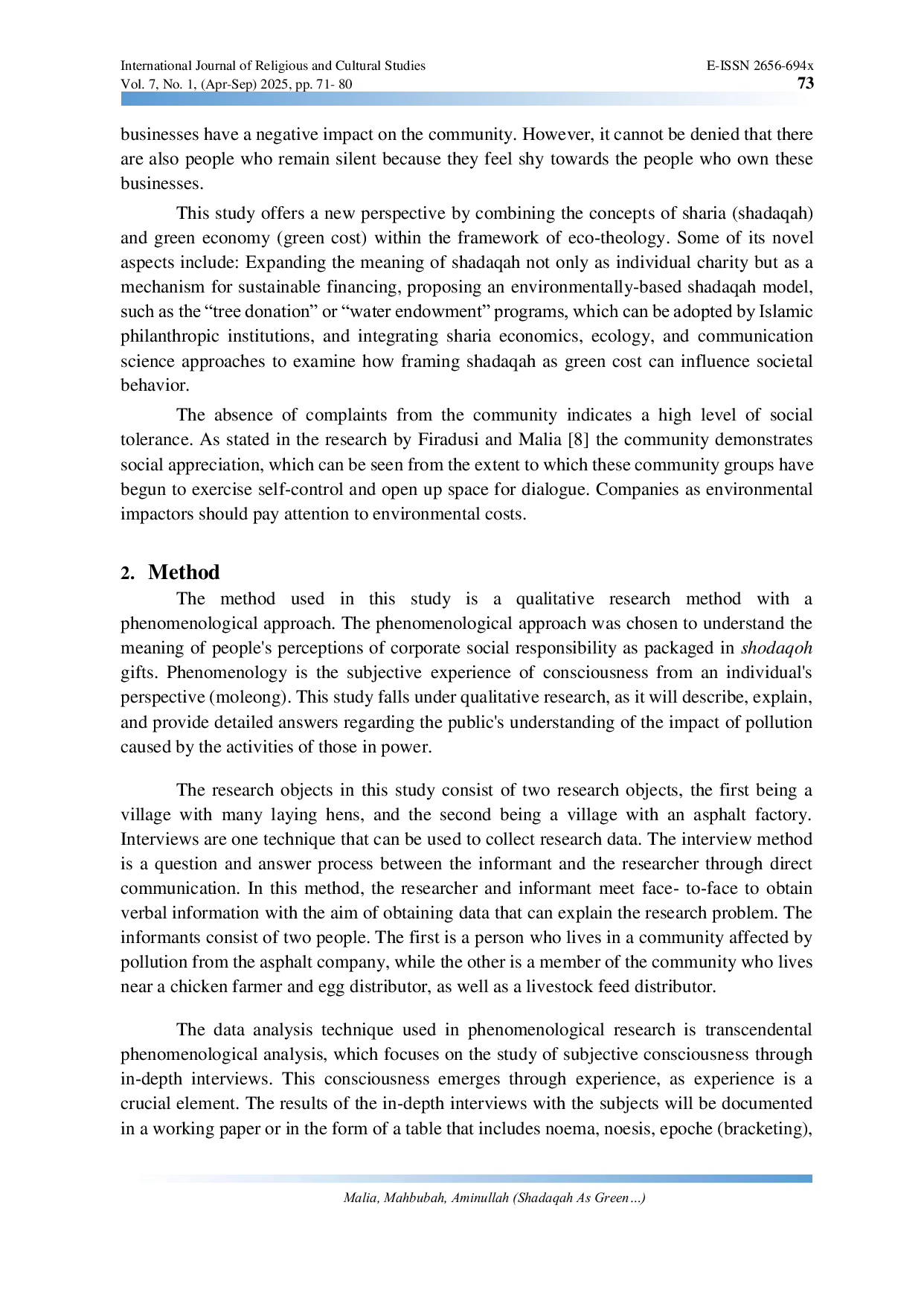 JURIS Shadaqah as Green Cost An Explanation