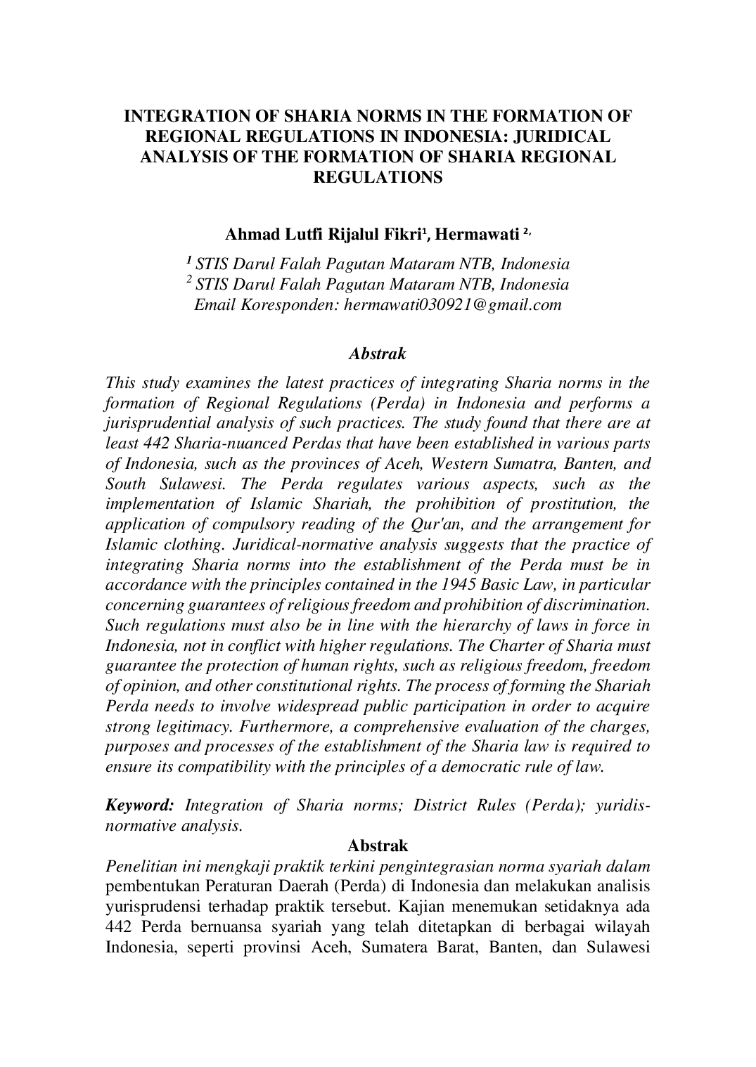 juris Integration Of Sharia Norms In The Formation Of Regional Regulations In Indonesia Juridical Analysis Of The Formation Of Sharia Regional Regulations
