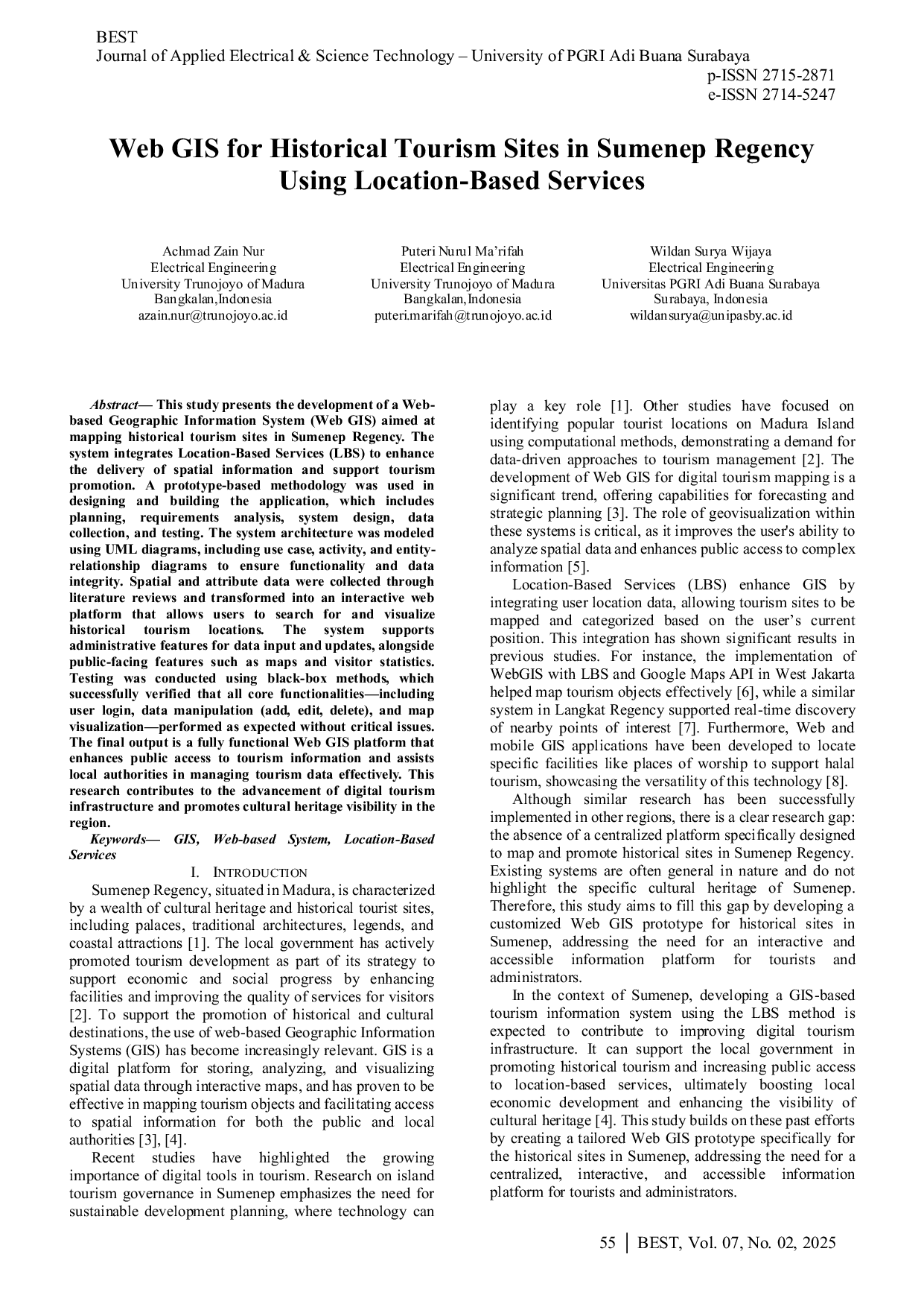 JURIS Design and Development of a Geographic Information System for Historical Tourism Sites in Sumenep Regency Using the Location Based Service Method