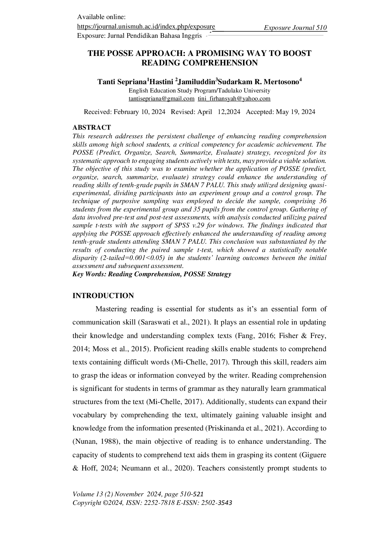 JURIS THE POSSE APPROACH A PROMISING WAY to BOOST READING COMPREHENSION