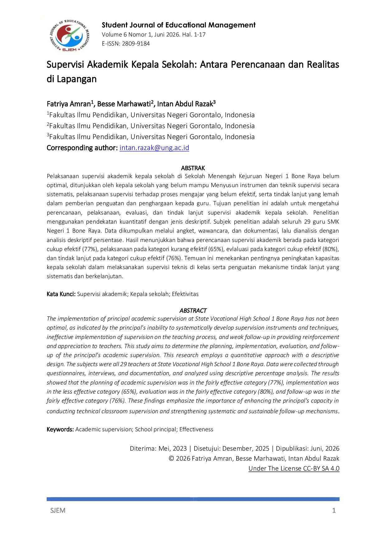JURIS Supervisi Akademik Kepala Sekolah Antara Perencanaan dan Realitas di Lapangan