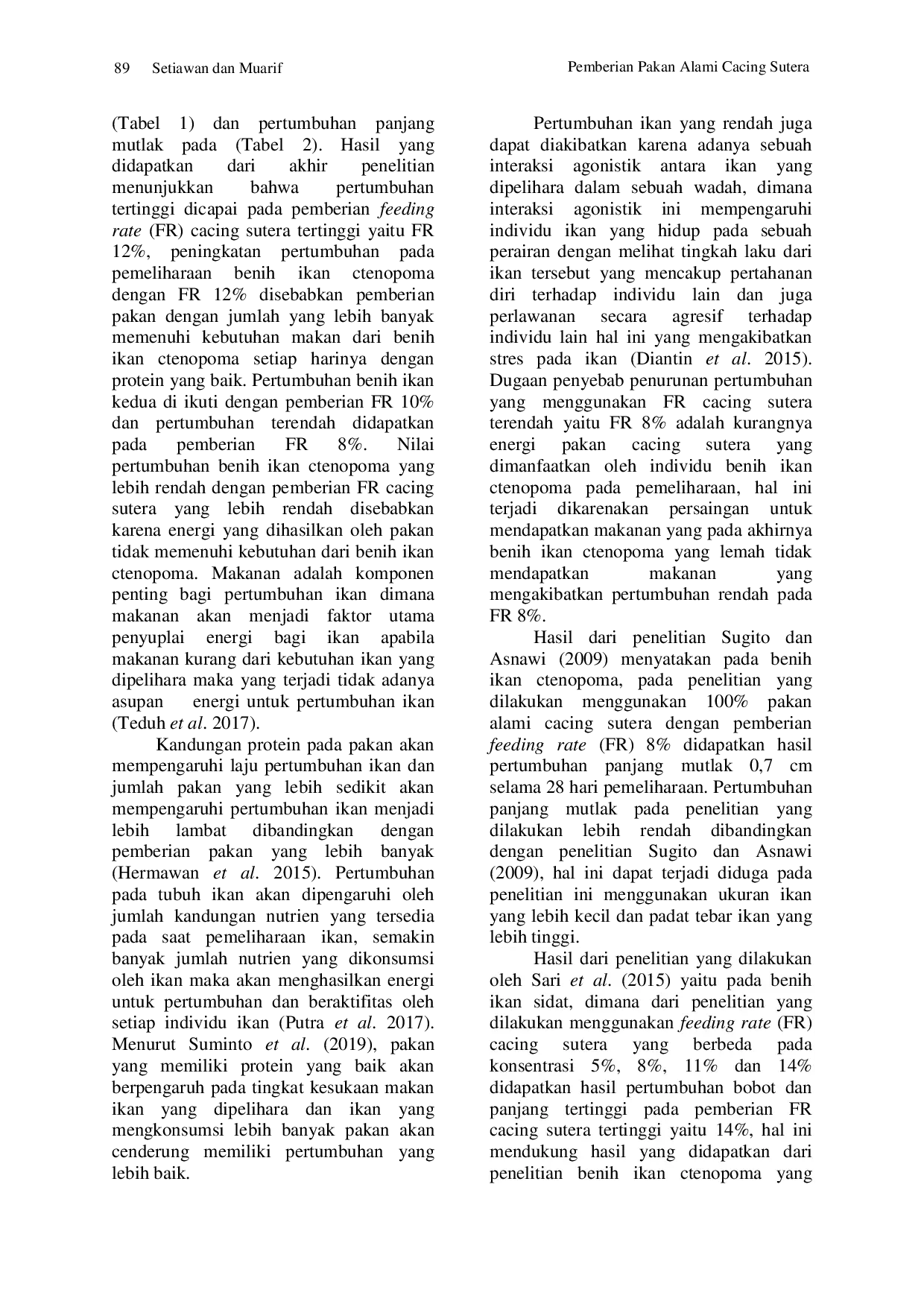 JURIS NATURAL FEEDING OF SLUDGE WORMS Tubifex sp WITH DIFFERENT FEEDING RATE ON GROWTH AND SURVIVAL RATE OF CTENOPOMA Ctenopoma acutirostre FISH SEEDS