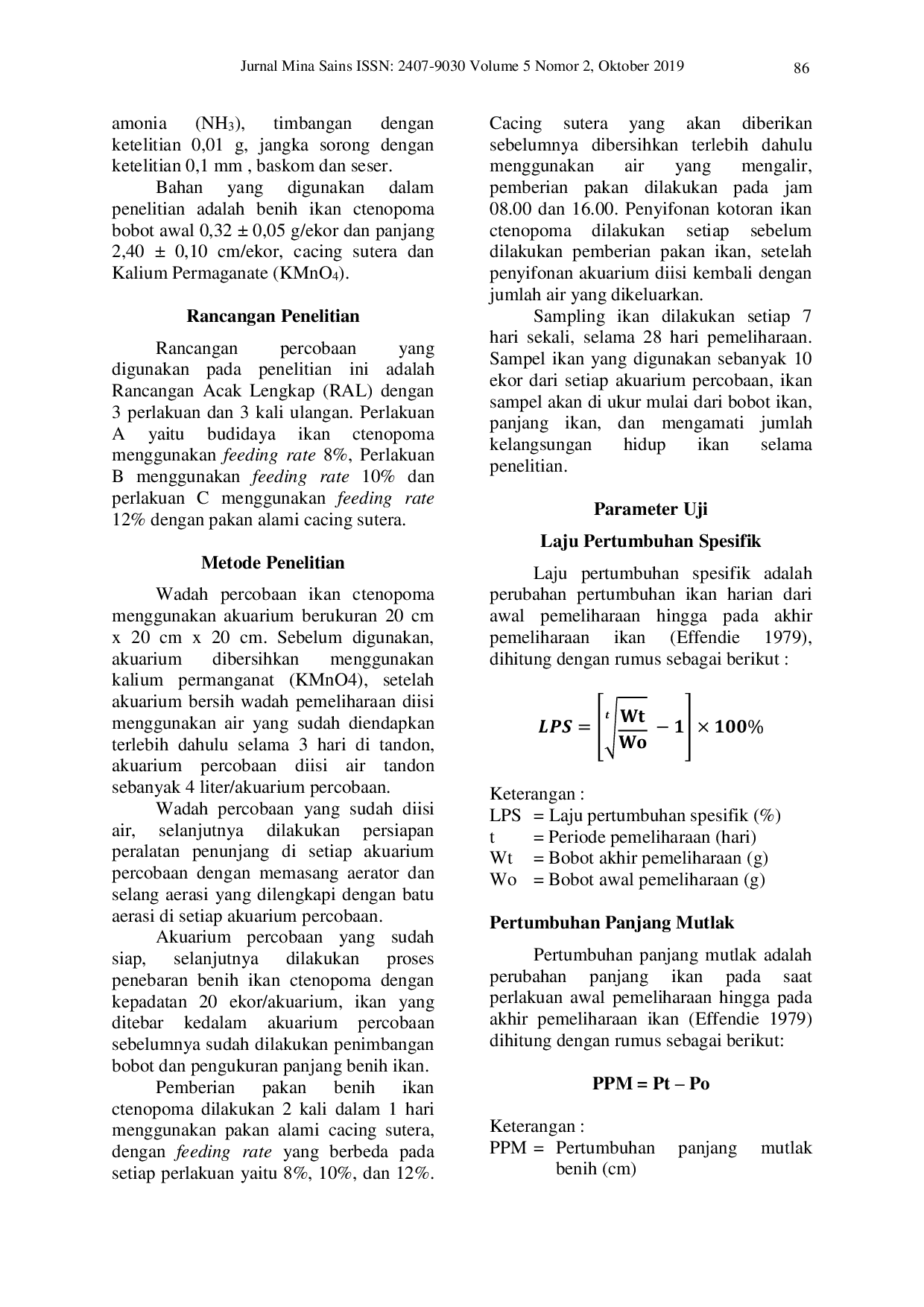 JURIS NATURAL FEEDING OF SLUDGE WORMS Tubifex sp WITH DIFFERENT FEEDING RATE ON GROWTH AND SURVIVAL RATE OF CTENOPOMA Ctenopoma acutirostre FISH SEEDS