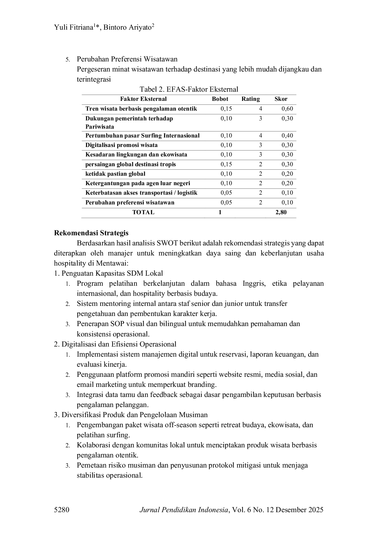 JURIS Optimalisasi Peran Manajer melalui Analisis SWOT Studi Kasus pada Resort dan Restoran Berbasis Internasional di Kepulauan Mentawai