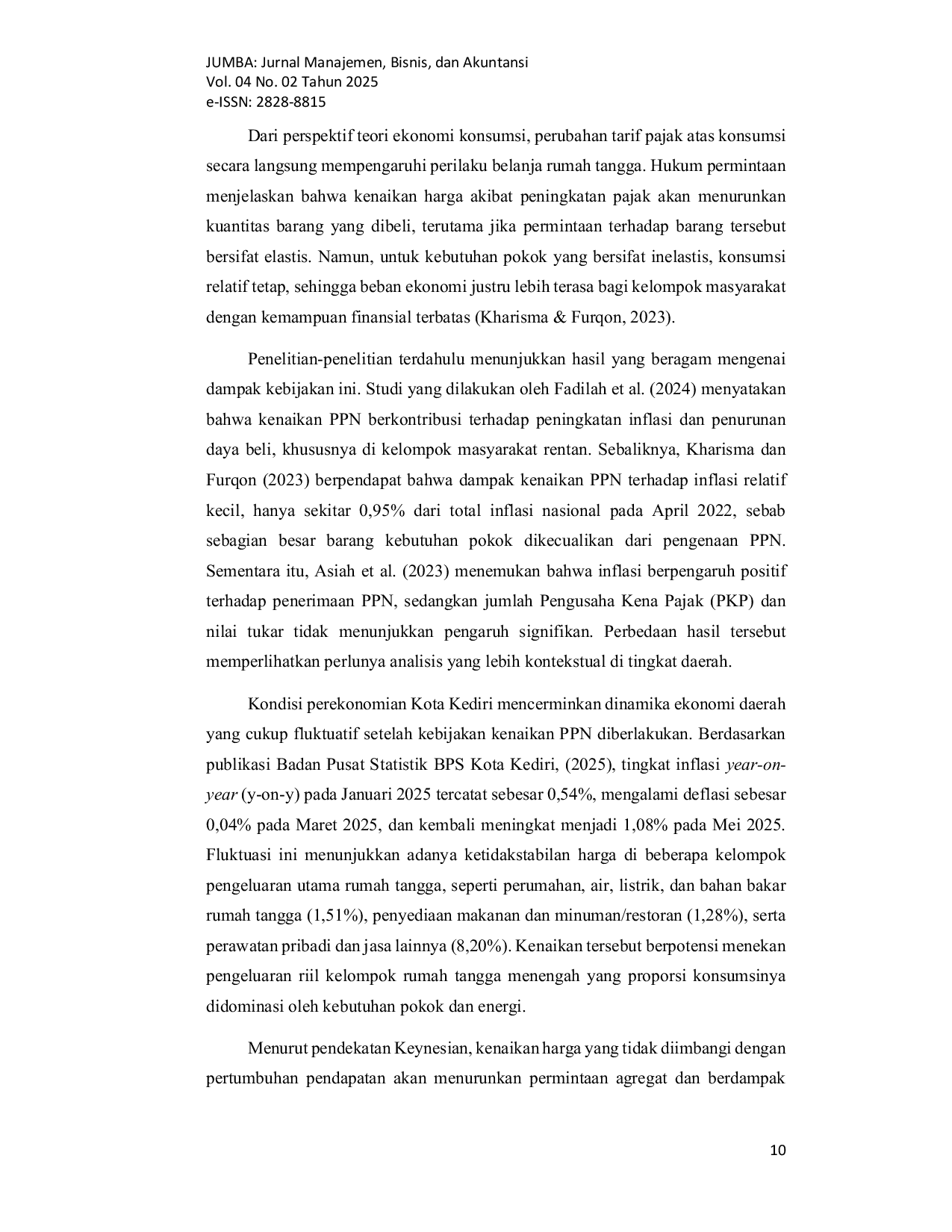 JURIS Dampak Kenaikan Pajak Pertambahan Nilai Ppn Terhadap Konsumsi Rumah Tangga Menengah Di Kota Kediri
