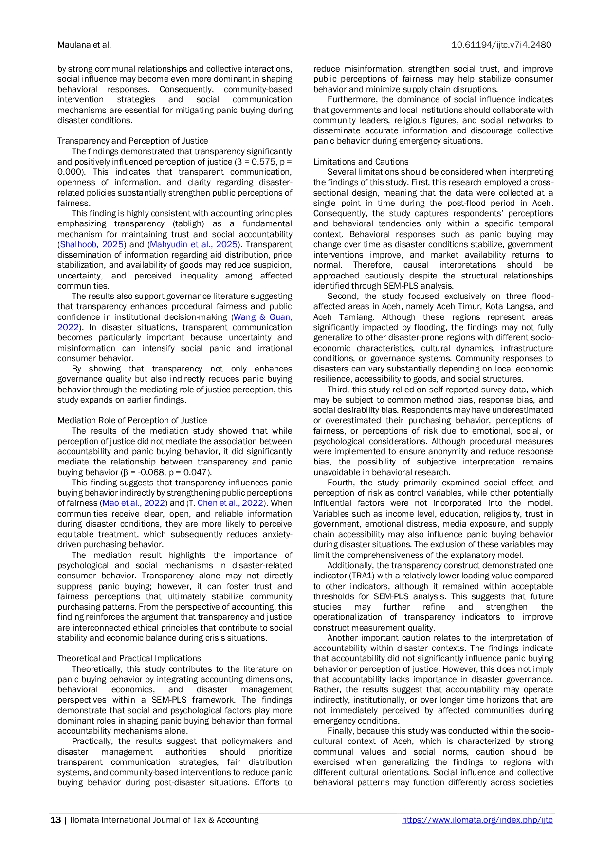 JURIS Accounting Behavior in Panic Buying After the Aceh Flood Perceived Justice as a Mediator of Social and Risk Factors