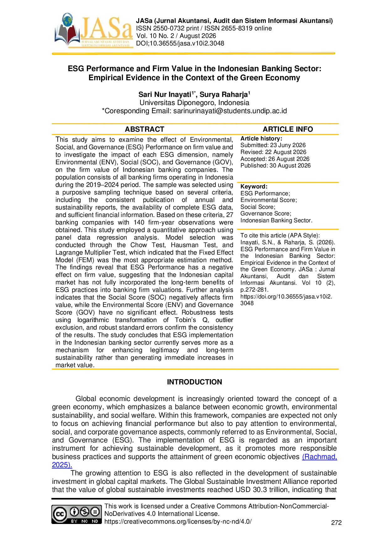 JURIS Esg Performance And Firm Value In The Indonesian Banking Sector Empirical Evidence In The Context Of The Green Economy