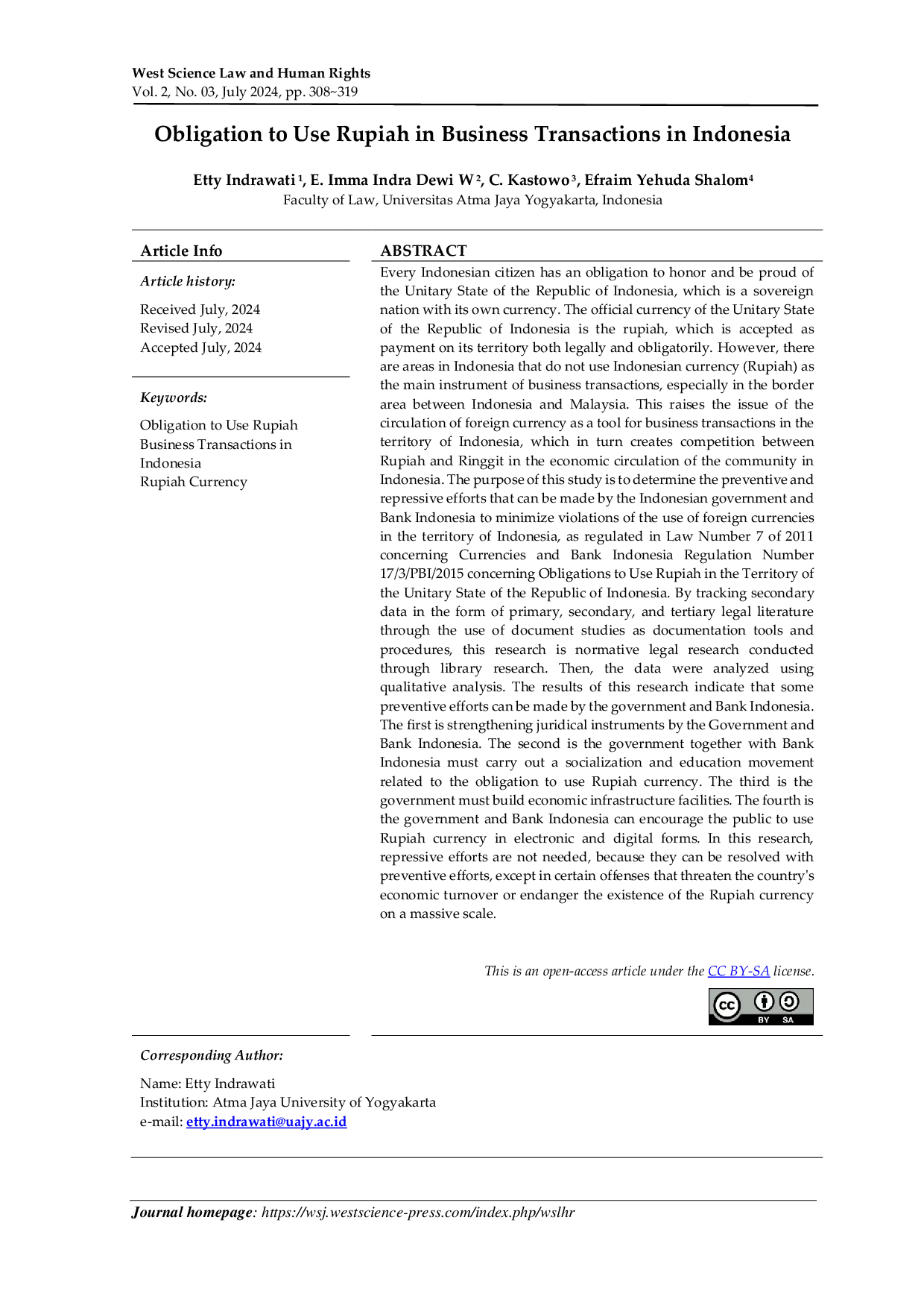 JURIS Obligation to Use Rupiah in Business Transactions in Indonesia
