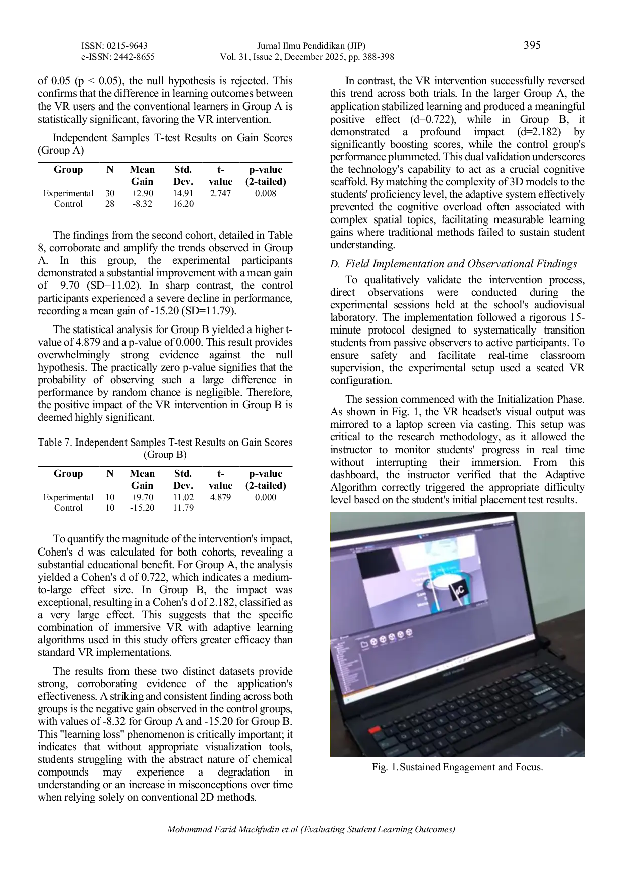 JURIS Evaluating Student Learning Outcomes in Virtual Reality Adaptive Chemistry