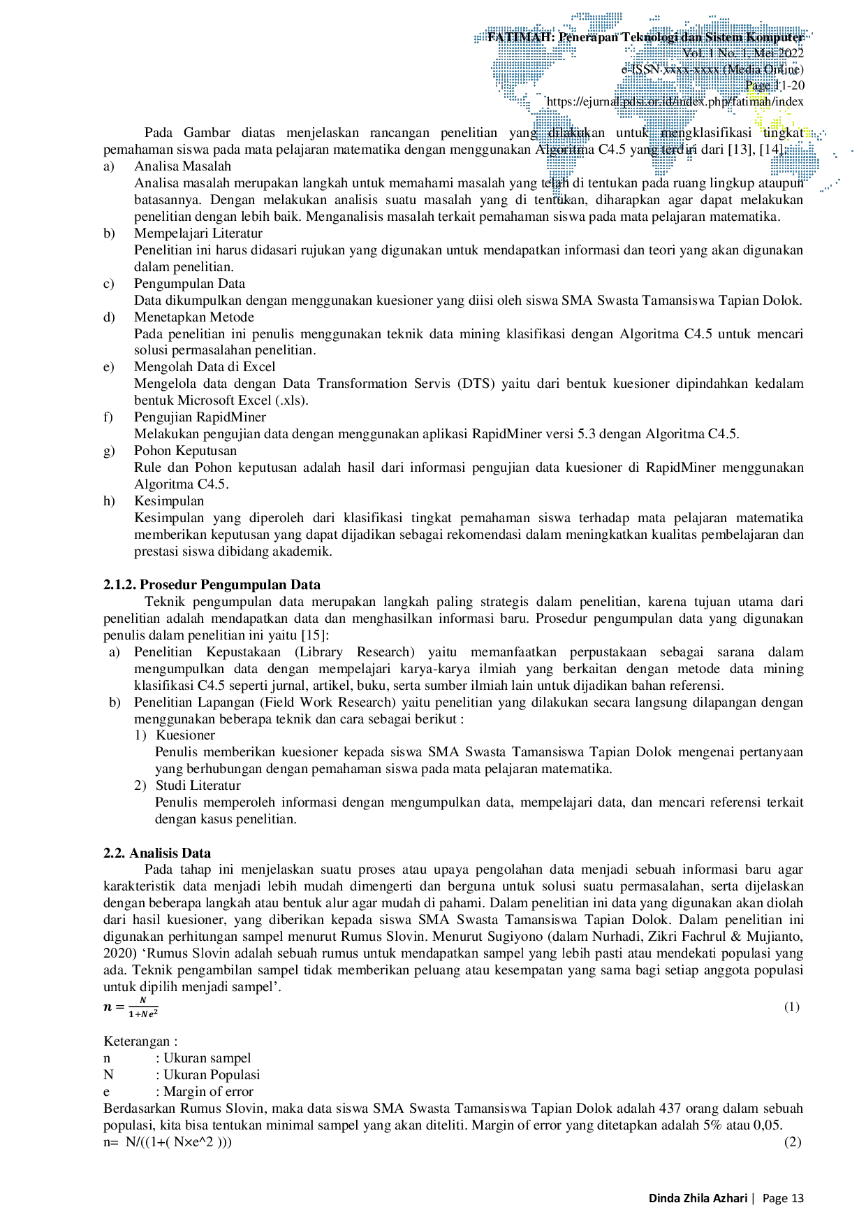 JURIS Penerapan Algoritma C4 5 Untuk Klasifikasi Tingkat Pemahaman Siswa Pada Mata Pelajaran Matematika