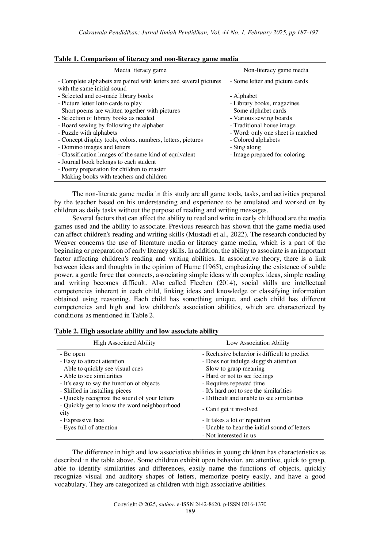 juris Game based educational media and associative skills in kindergarten students early reading and writing development