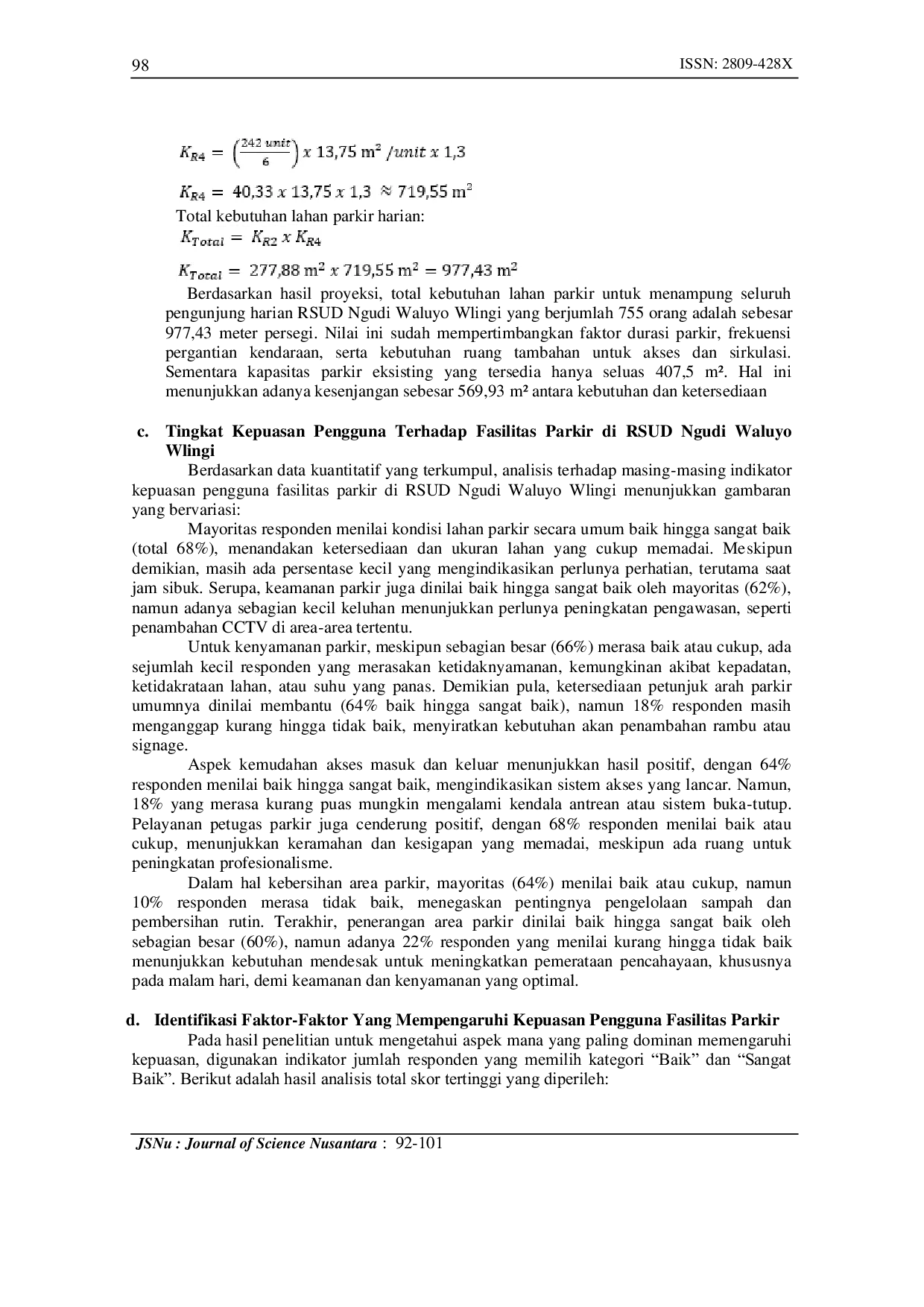 JURIS Analisis Tingkat Kepuasan Pengguna terhadap Fasilitas Parkir di RSUD Ngudi Waluyo Wlingi Kabupaten Blitar