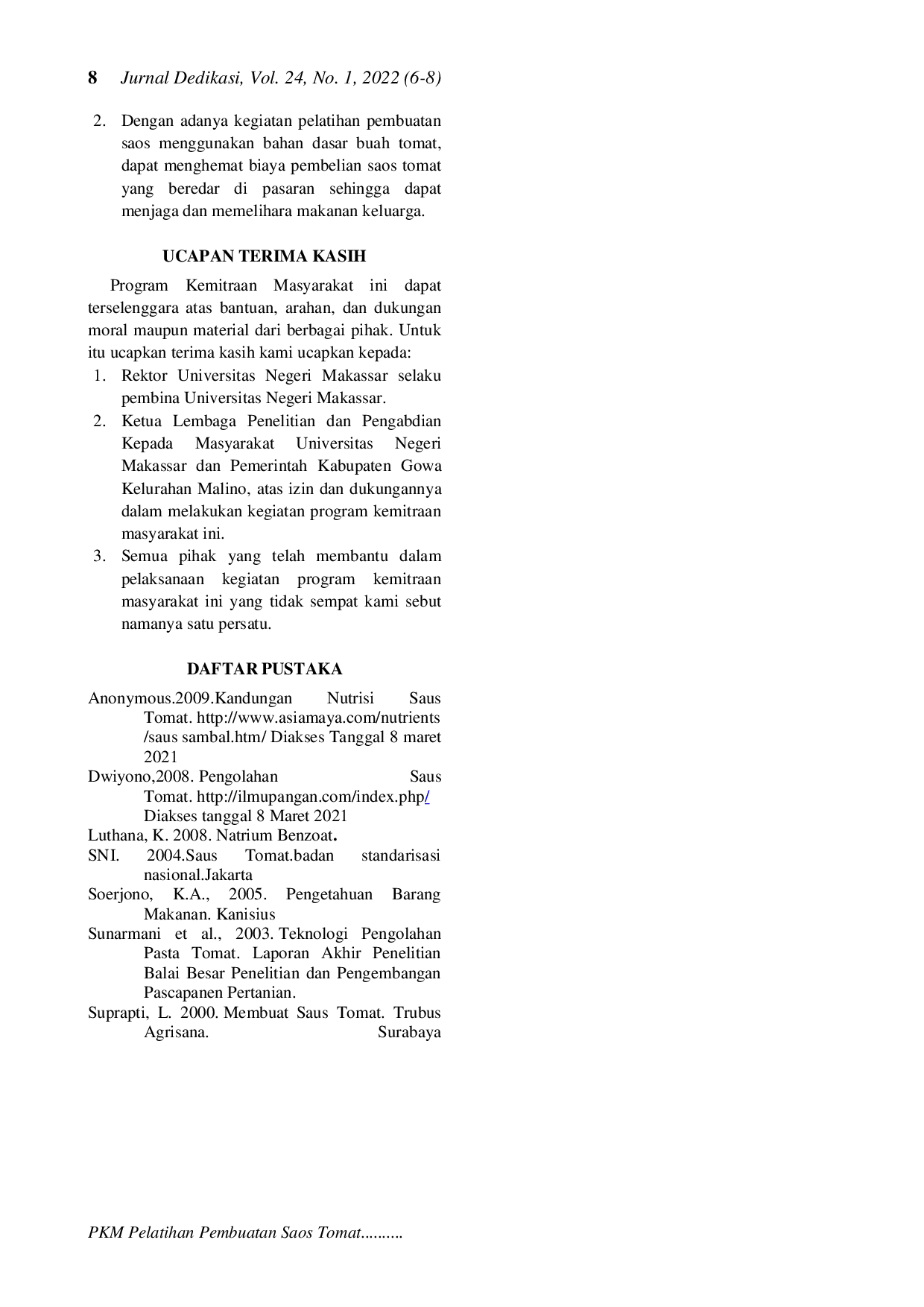 JURIS PKM Pelatihan Pembuatan Saos Tomat Pada Ibu Ibu Rumah Tangga