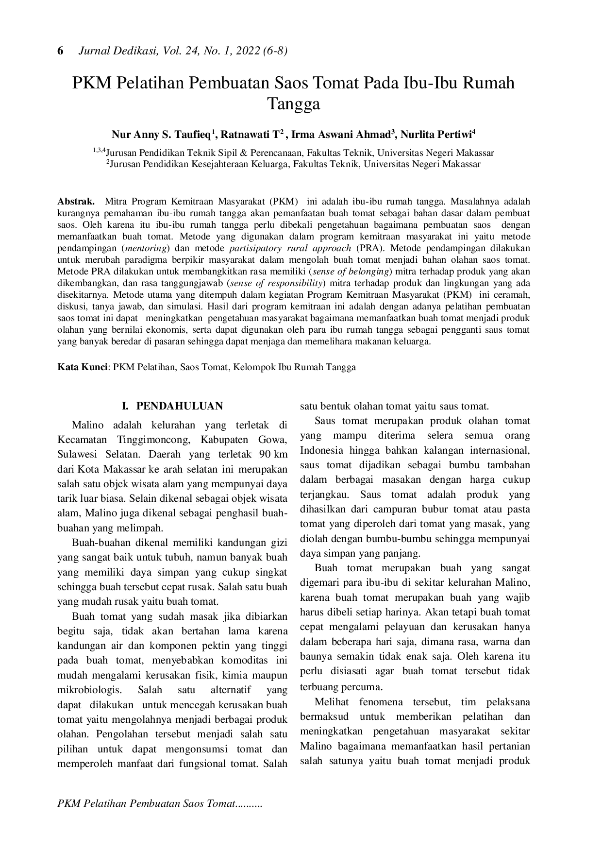 JURIS PKM Pelatihan Pembuatan Saos Tomat Pada Ibu Ibu Rumah Tangga