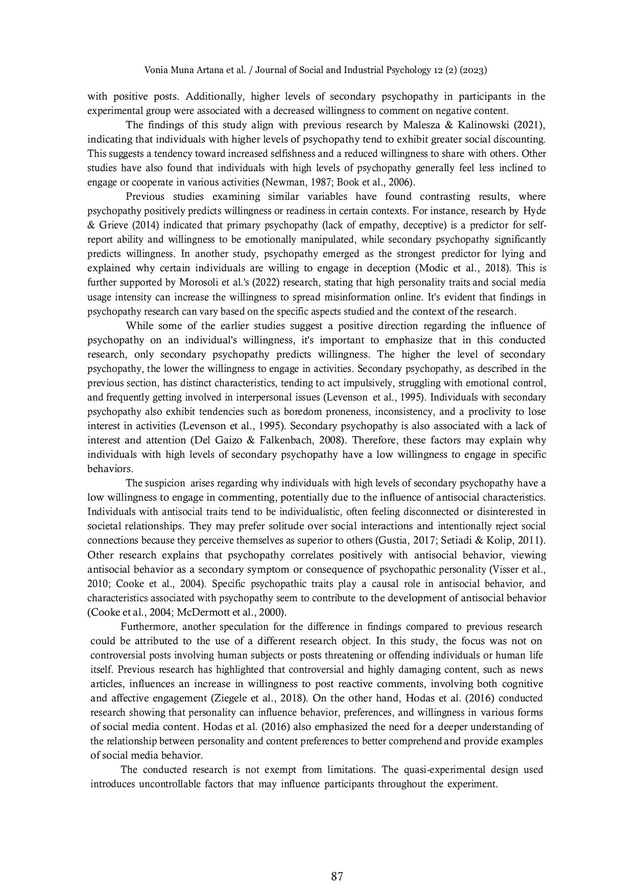 JURIS Giving a Comment or Not The Influence of Psychopathy Trait on Commenting on Social Media