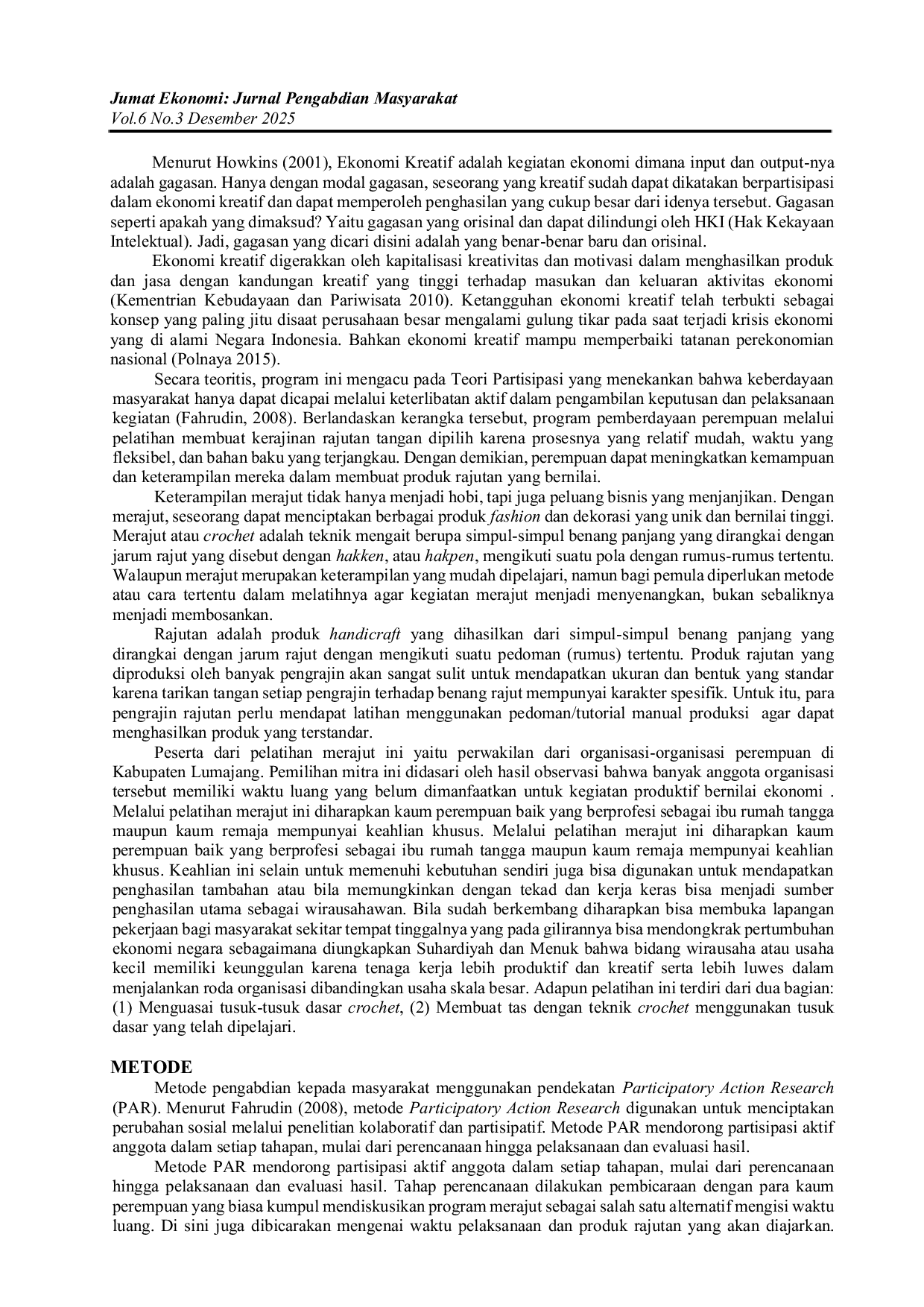 JURIS Pemberdayaan Perempuan Melalui Ekonomi Kreatif dengan Merajut