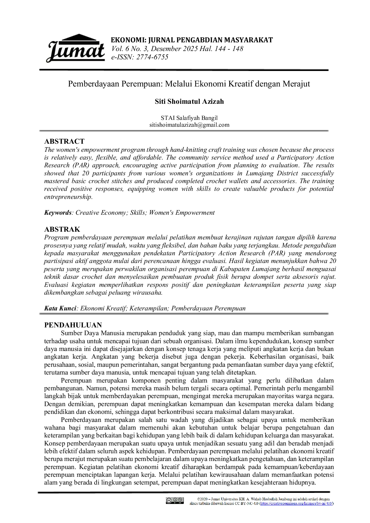 JURIS Pemberdayaan Perempuan Melalui Ekonomi Kreatif dengan Merajut