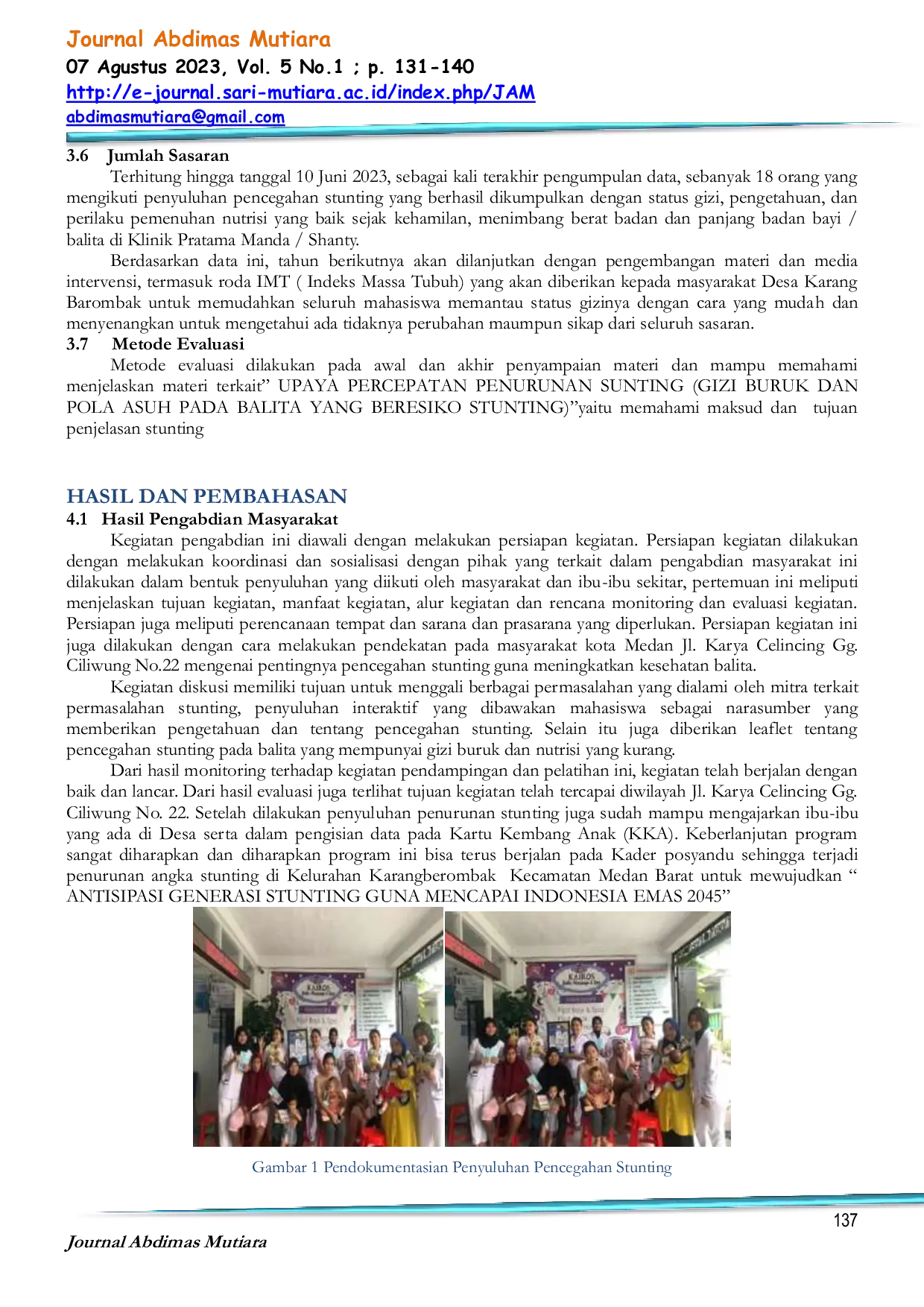 JURIS Upaya Percepatan Penurunan Stunting Gizi Buruk dan Pola Asuh Pada Balita yang Beresiko Stunting