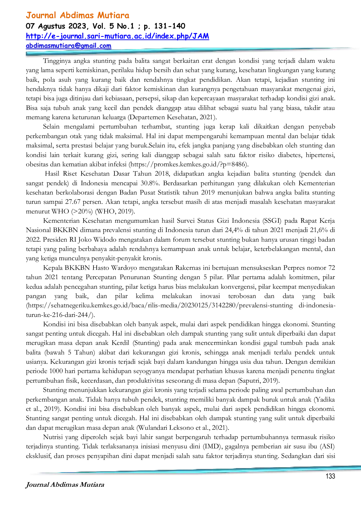 JURIS Upaya Percepatan Penurunan Stunting Gizi Buruk dan Pola Asuh Pada Balita yang Beresiko Stunting