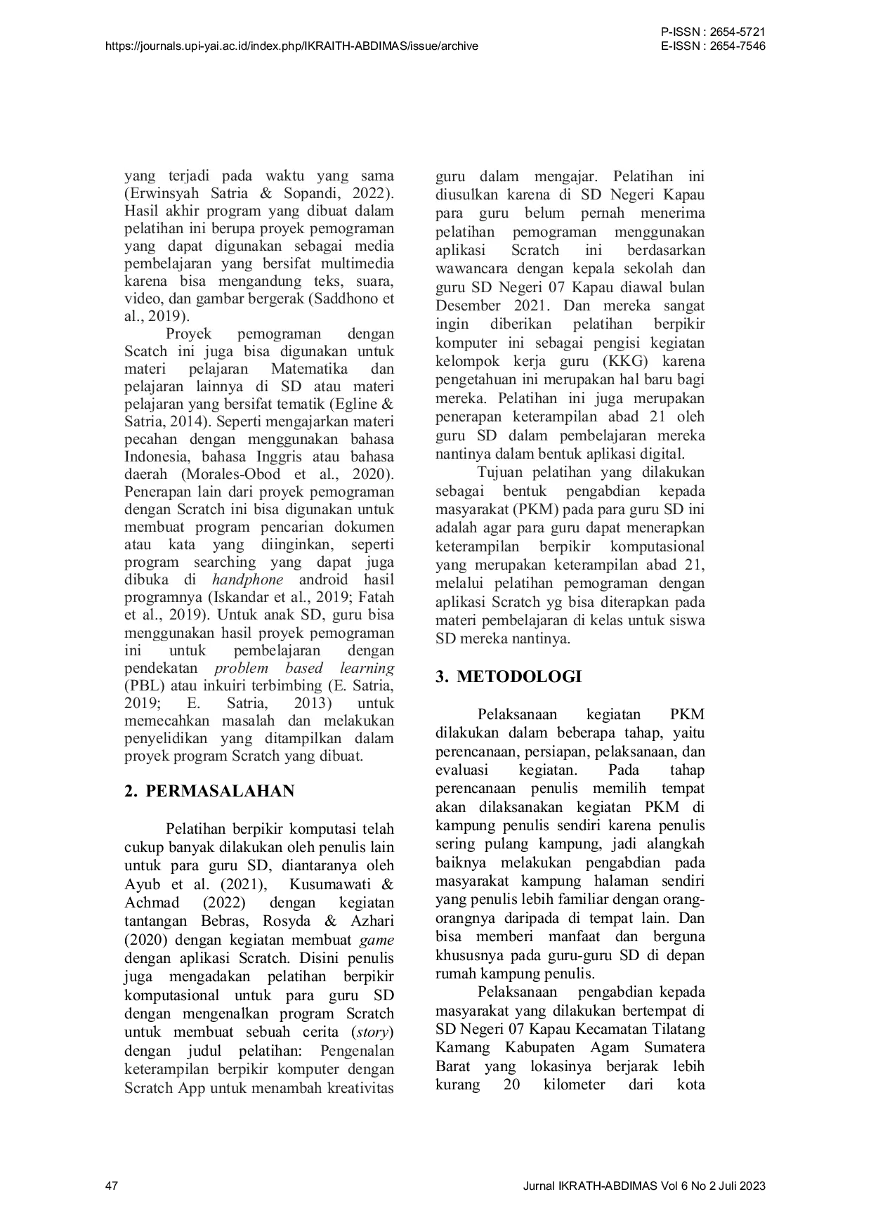 JURIS Pelatihan Keterampilan Computational Thinking Bagi Guru SD di Nagari Kapau Kabupaten Agam Sumatera Barat