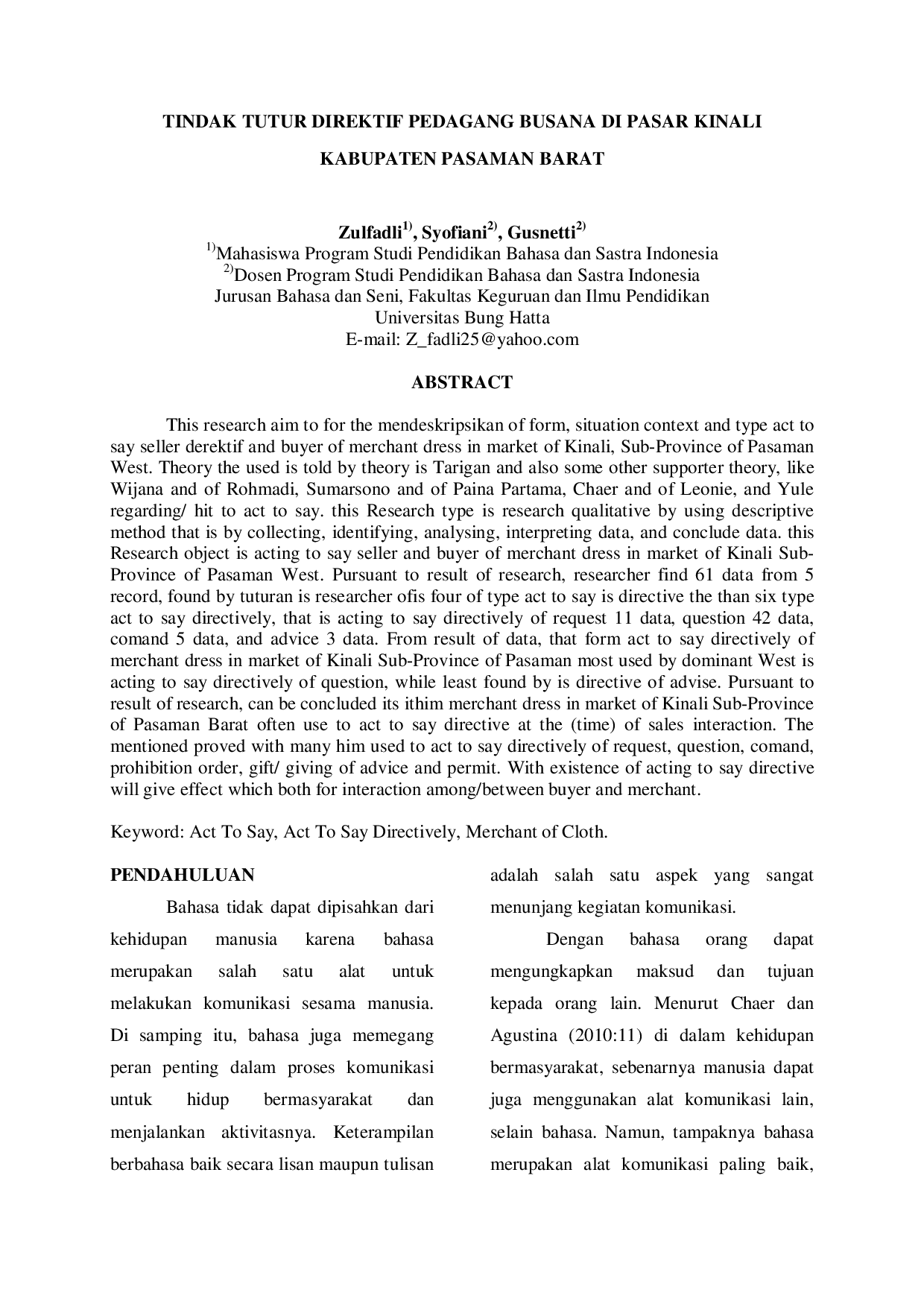 JURIS Tindak Tutur Direktif Pedagang Busana di Pasar Kinali Kabupaten Pasaman Barat
