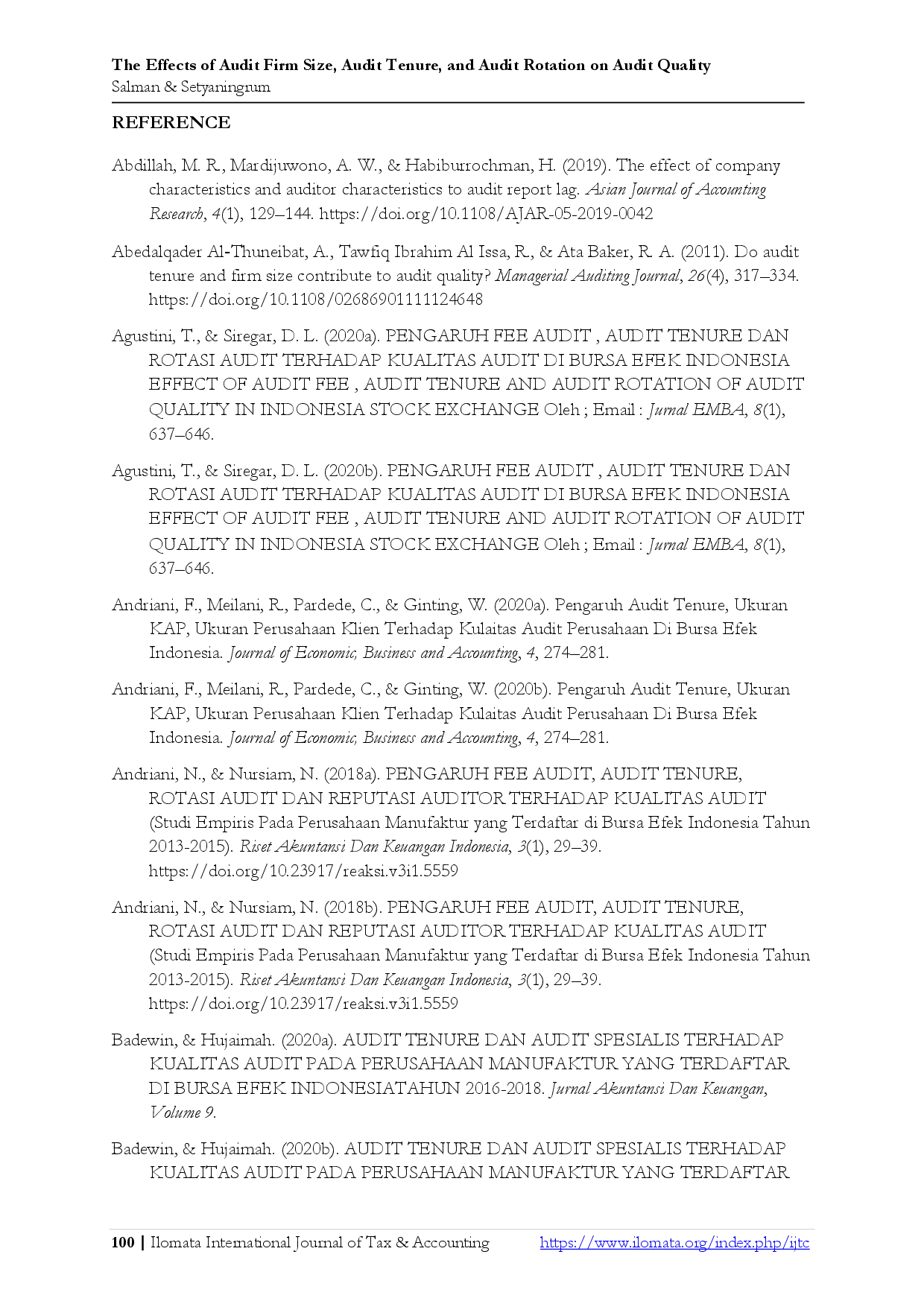 juris The Effects of Audit Firm Size Audit Tenure and Audit Rotation on Audit Quality