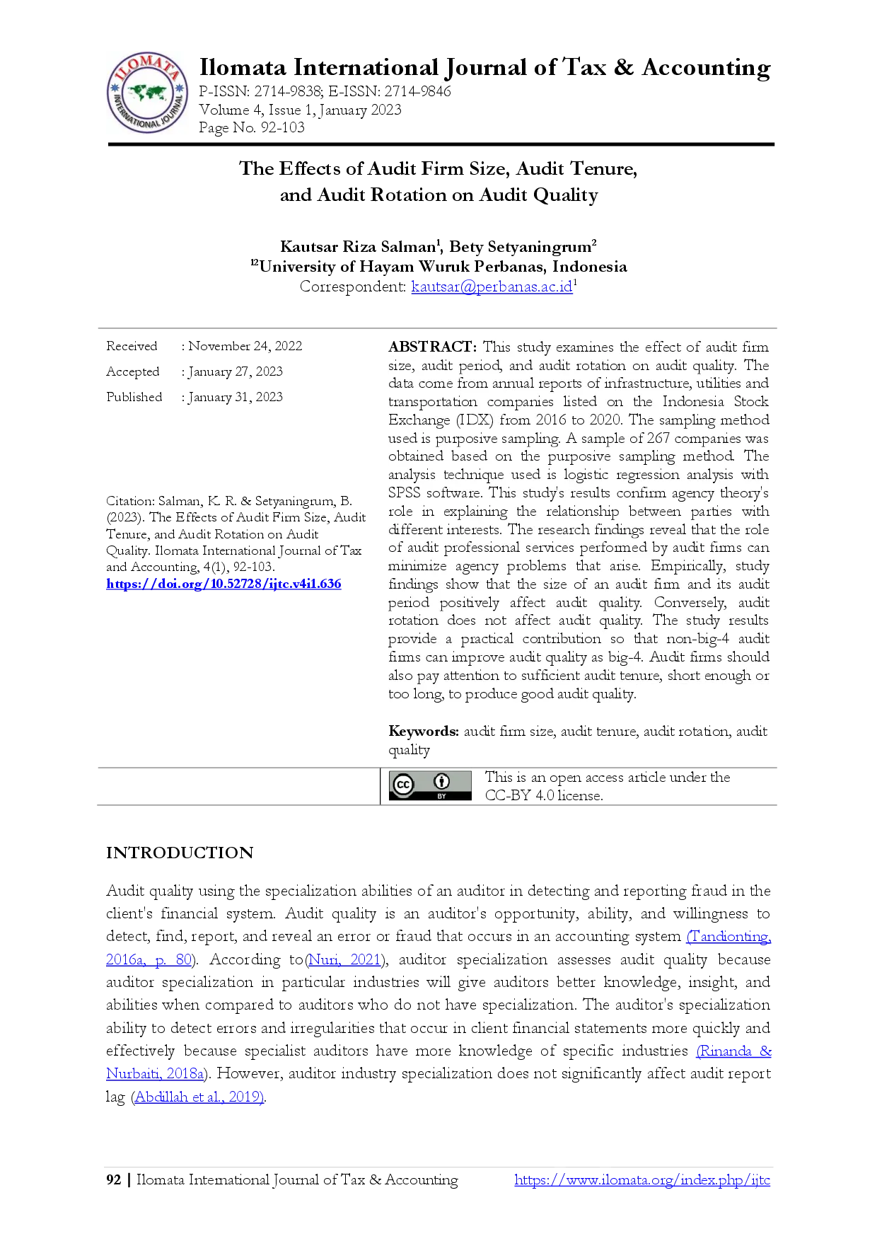 juris The Effects of Audit Firm Size Audit Tenure and Audit Rotation on Audit Quality
