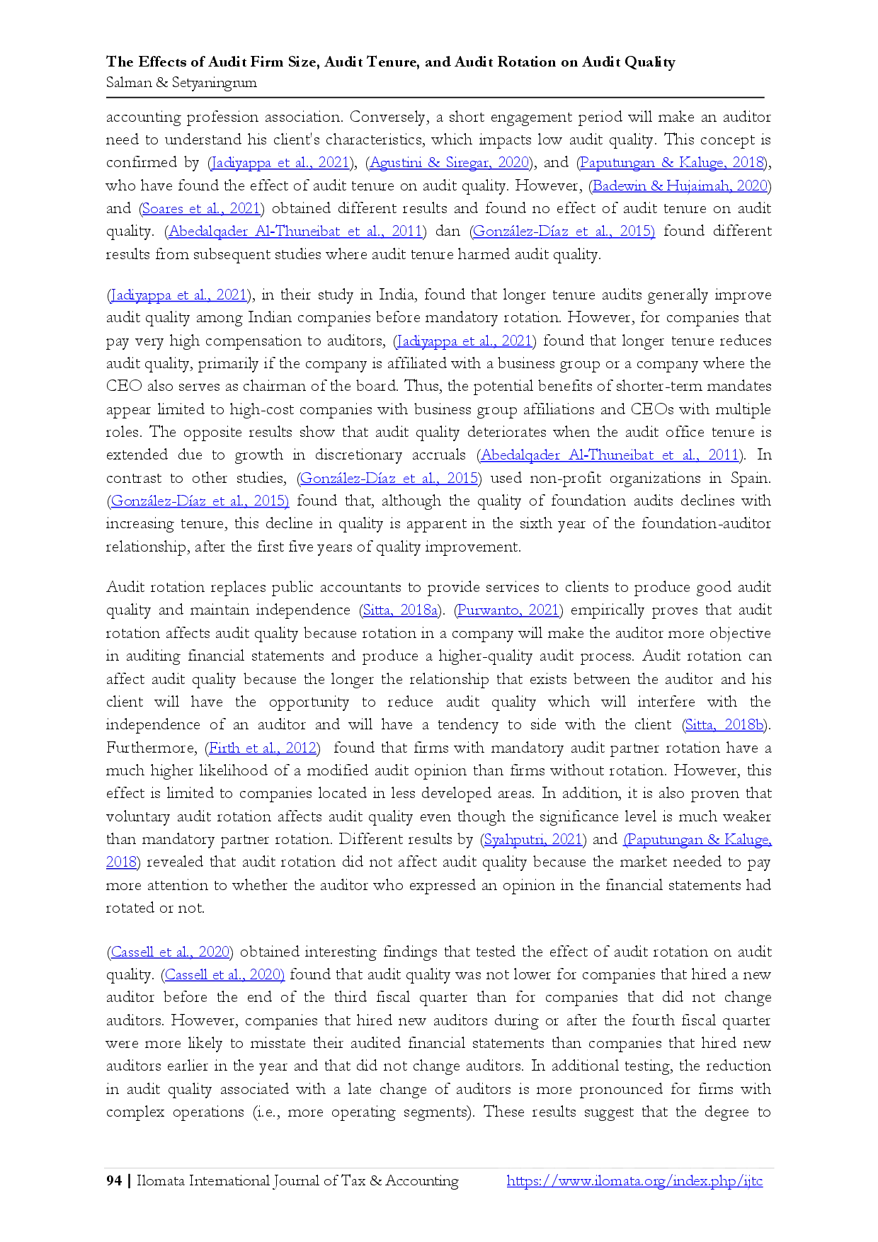 juris The Effects of Audit Firm Size Audit Tenure and Audit Rotation on Audit Quality