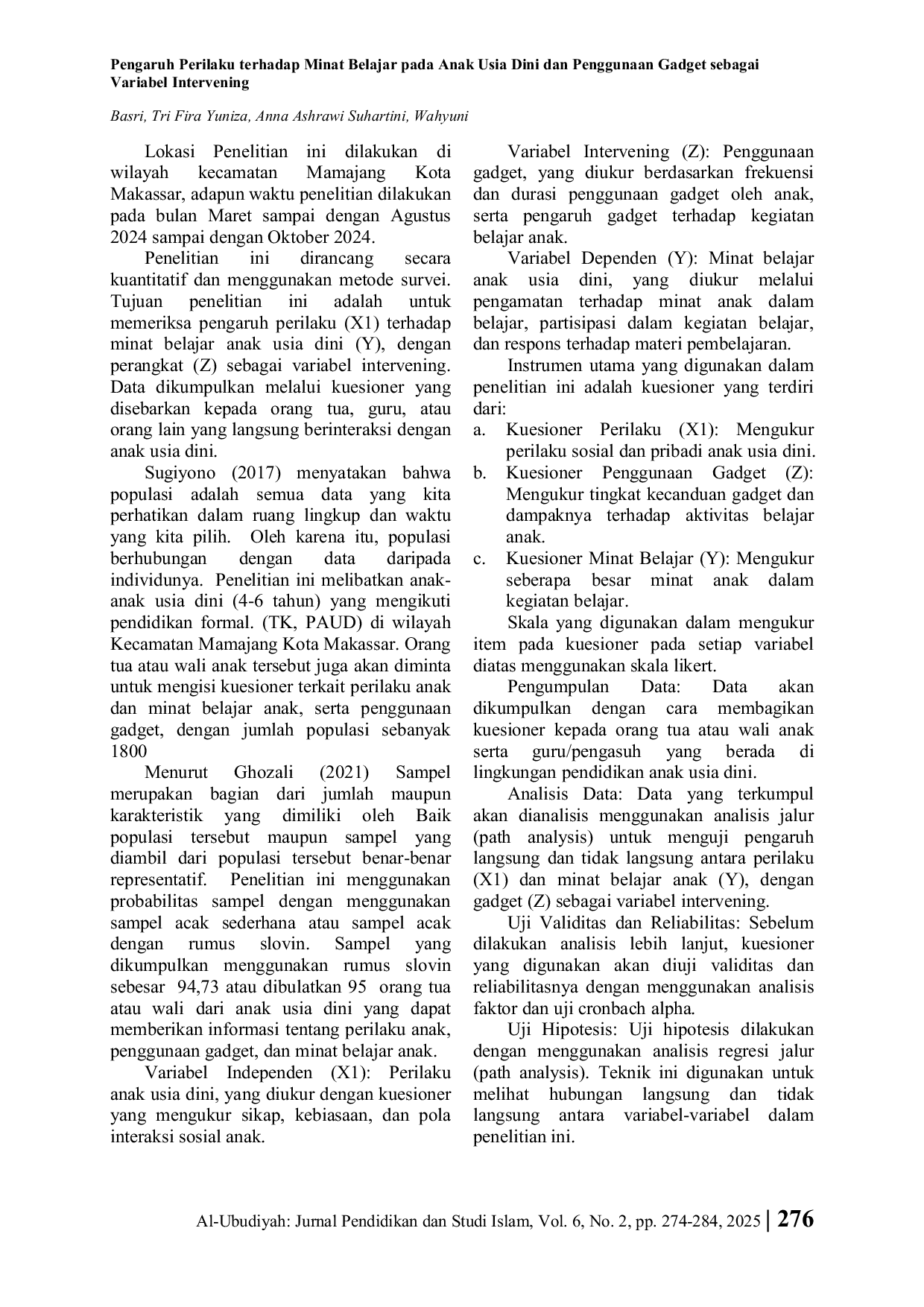 JURIS Pengaruh Perilaku terhadap Minat Belajar pada Anak Usia Dini dan Penggunaan Gadget sebagai Variabel Intervening