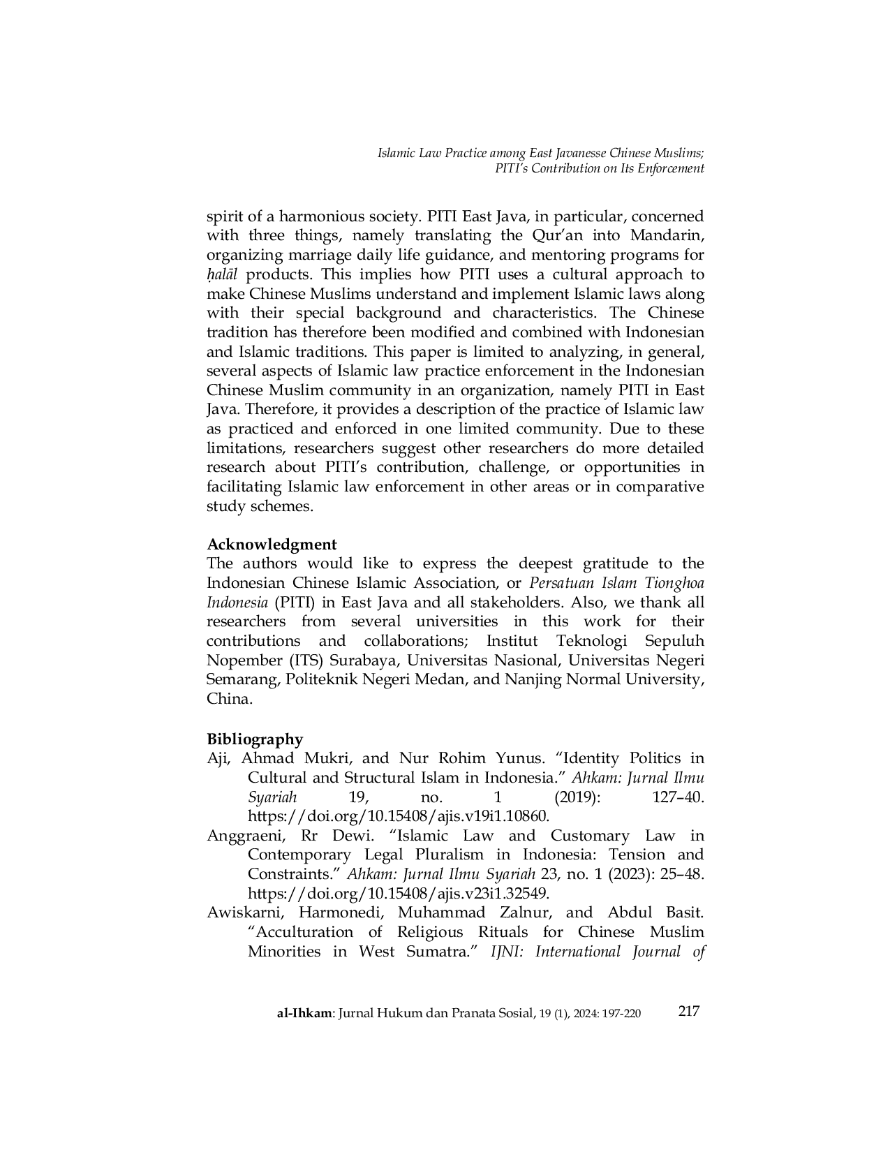 JURIS Islamic Law Practice among East Javanesse Chinese Muslims PITI s Contribution on Its Enforcement