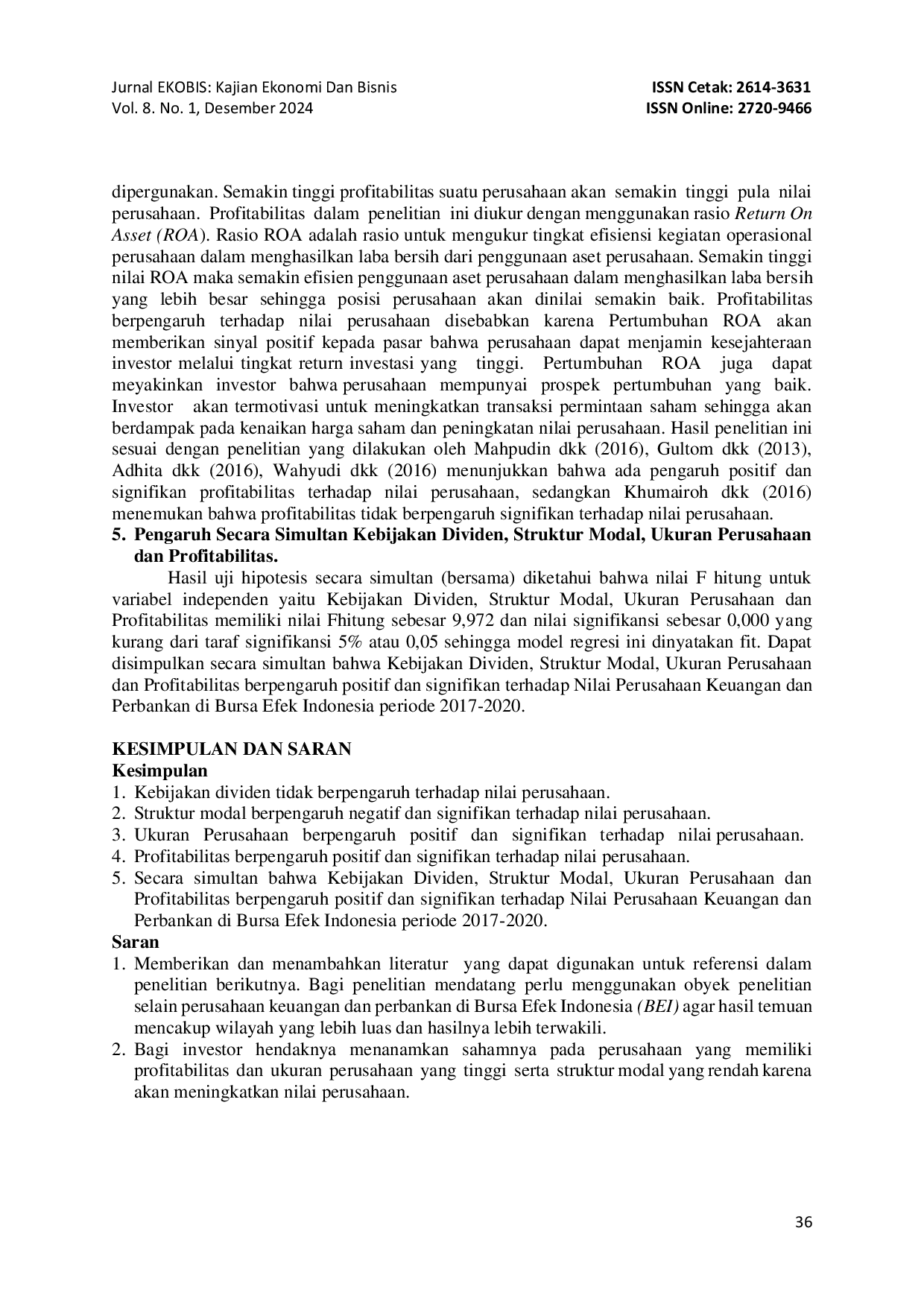 juris Pengaruh Kebijakan Dividen Struktur Modal Ukuran Perusahaan Dan Profitabilitas Terhadap Nilai Perusahaan Pada Perusahaan Keuangan Dan Perbankan Di Bursa Efek Indonesia Periode 2017 2020