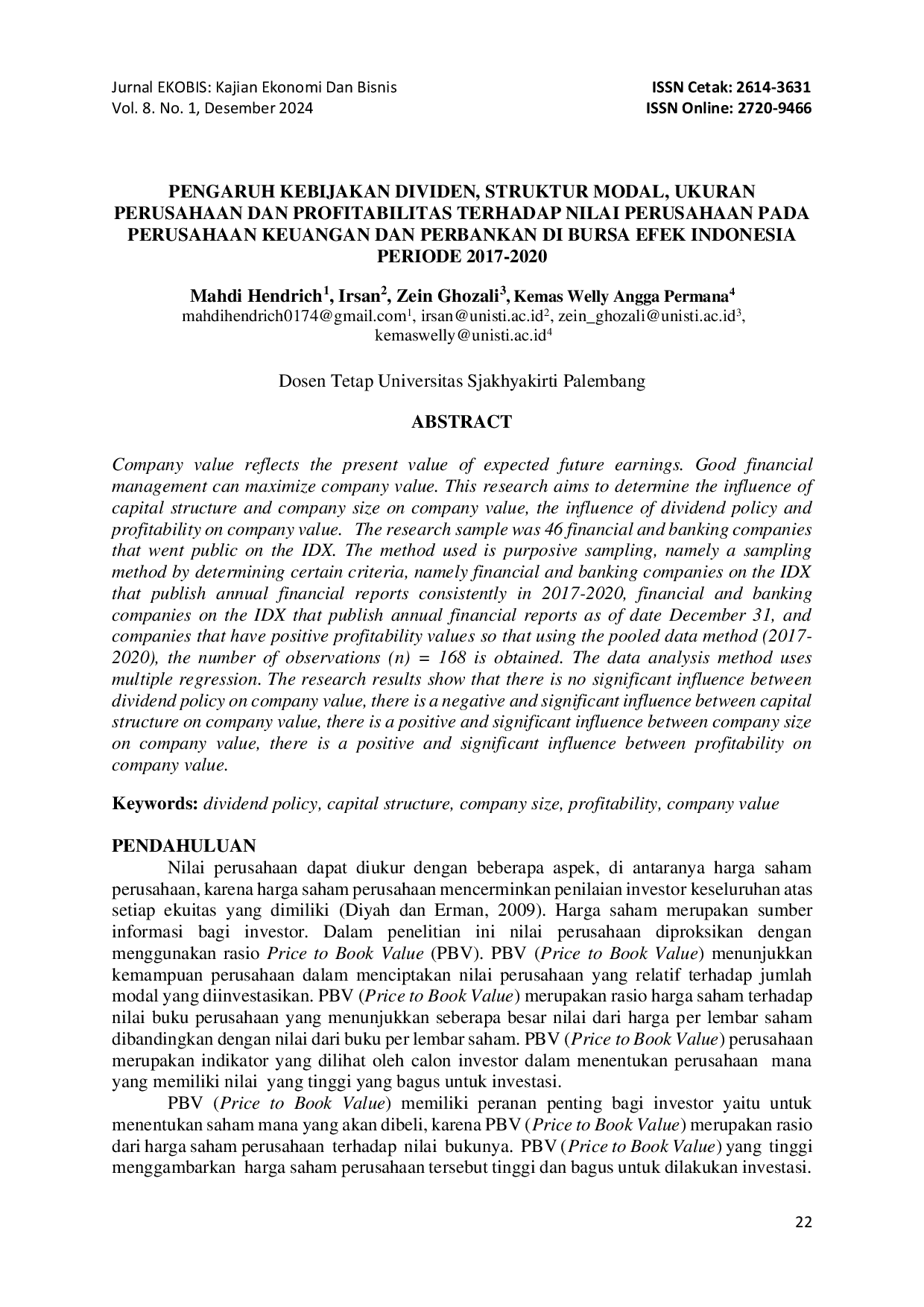 juris Pengaruh Kebijakan Dividen Struktur Modal Ukuran Perusahaan Dan Profitabilitas Terhadap Nilai Perusahaan Pada Perusahaan Keuangan Dan Perbankan Di Bursa Efek Indonesia Periode 2017 2020