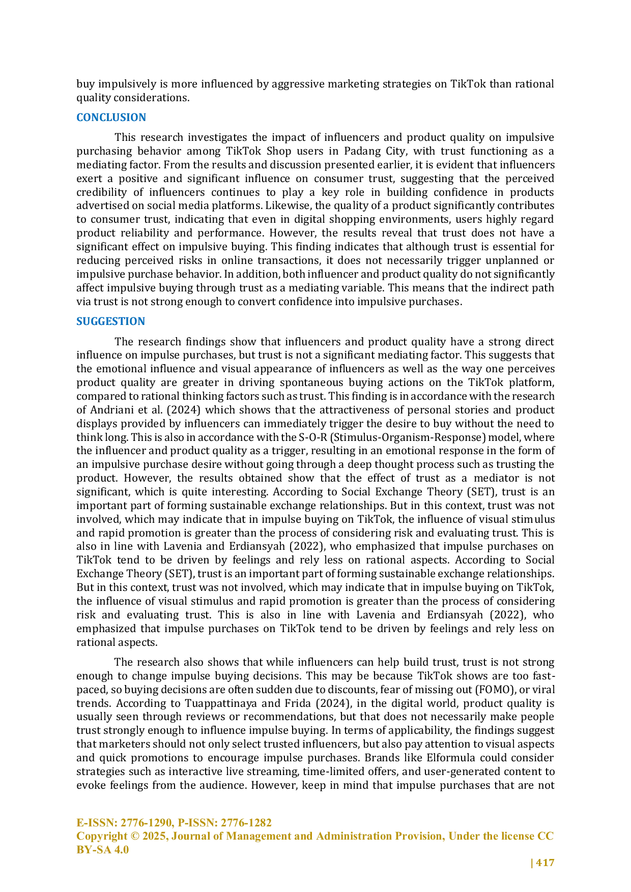 JURIS The Influence Of Influencers And The Quality Of Elformula Skincare Products On Impulsive Buying Of Tiktok Consumers In Padang City With Trust As A Mediating Variable