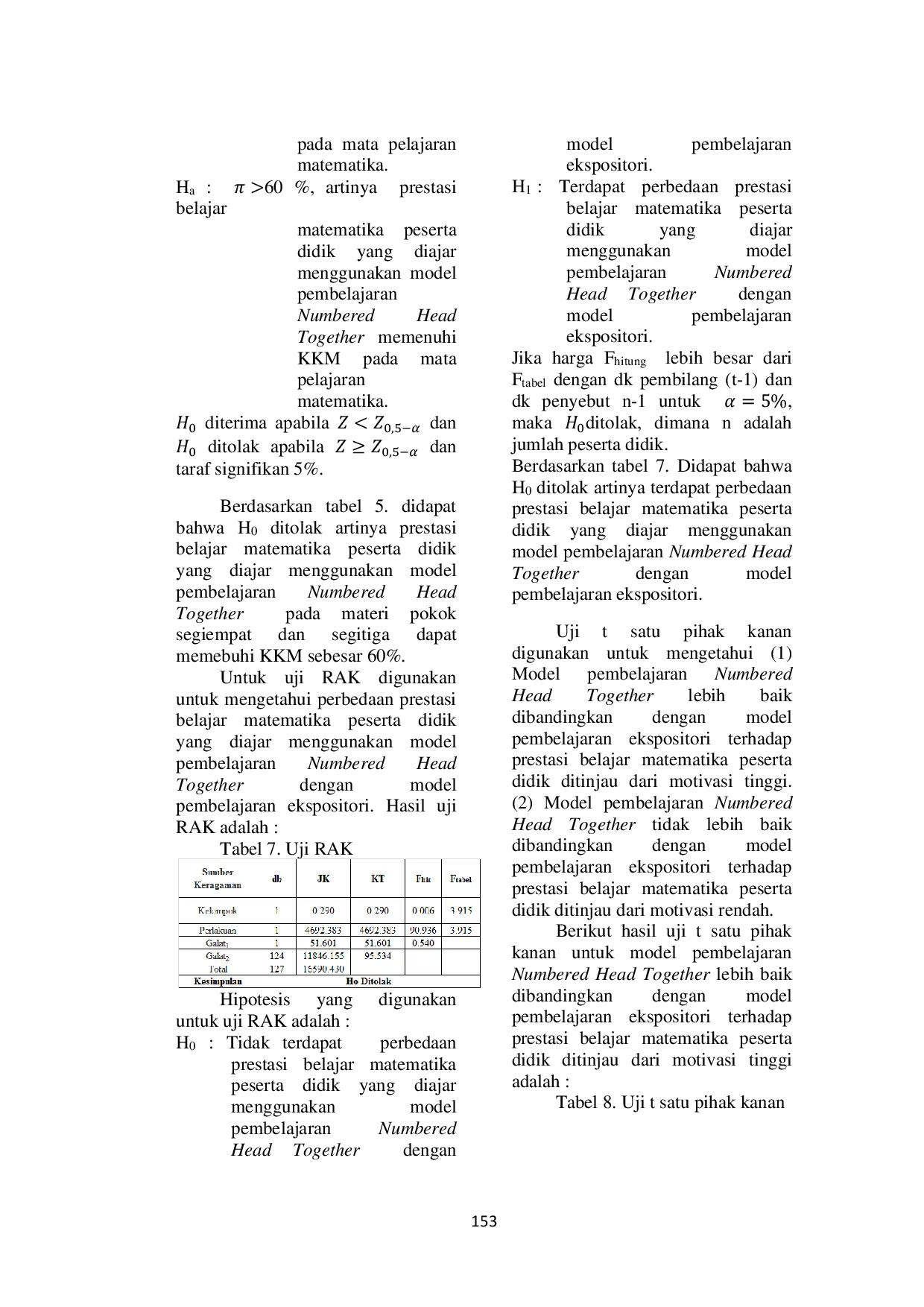 JURIS Efektivitas Model Pembelajaran Kooperatif Tipe Numbered Head Together Terhadap Prestasi Belajar Matematika Ditinjau Dari Motivasi Siswa