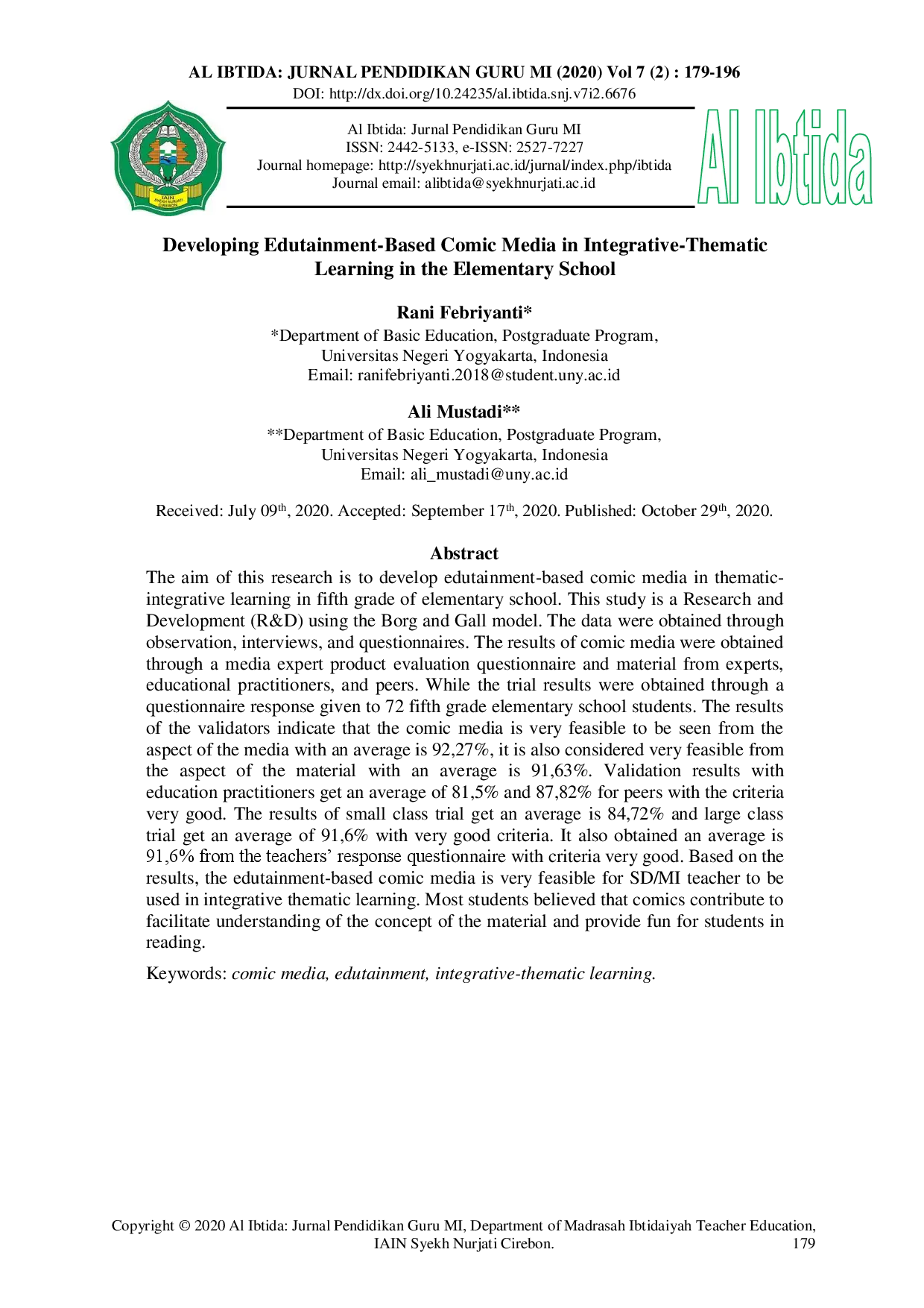 juris Developing Edutainment Based Comic Media in Integrative Thematic Learning in the Elementary School