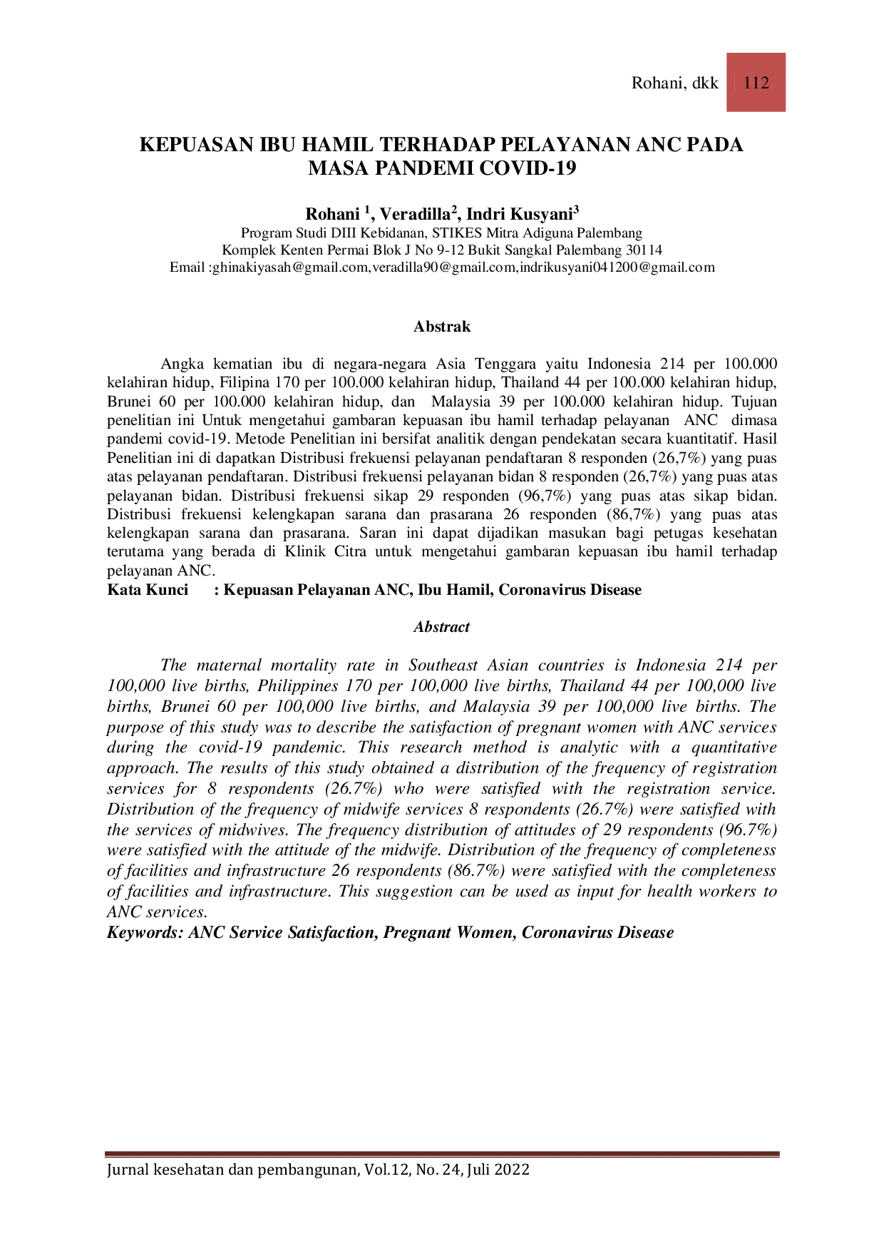 JURIS Kepuasan Ibu Hamil Terhadap Pelayanan ANC Pada Masa Pandemi Covid 19