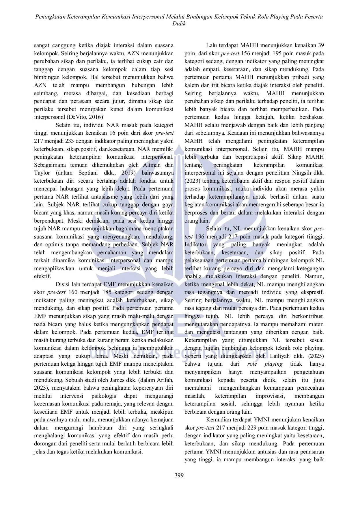 JURIS Peningkatan Keterampilan Komunikasi Interpersonal Melalui Bimbingan Kelompok Teknik Role Playing Pada Peserta Didik