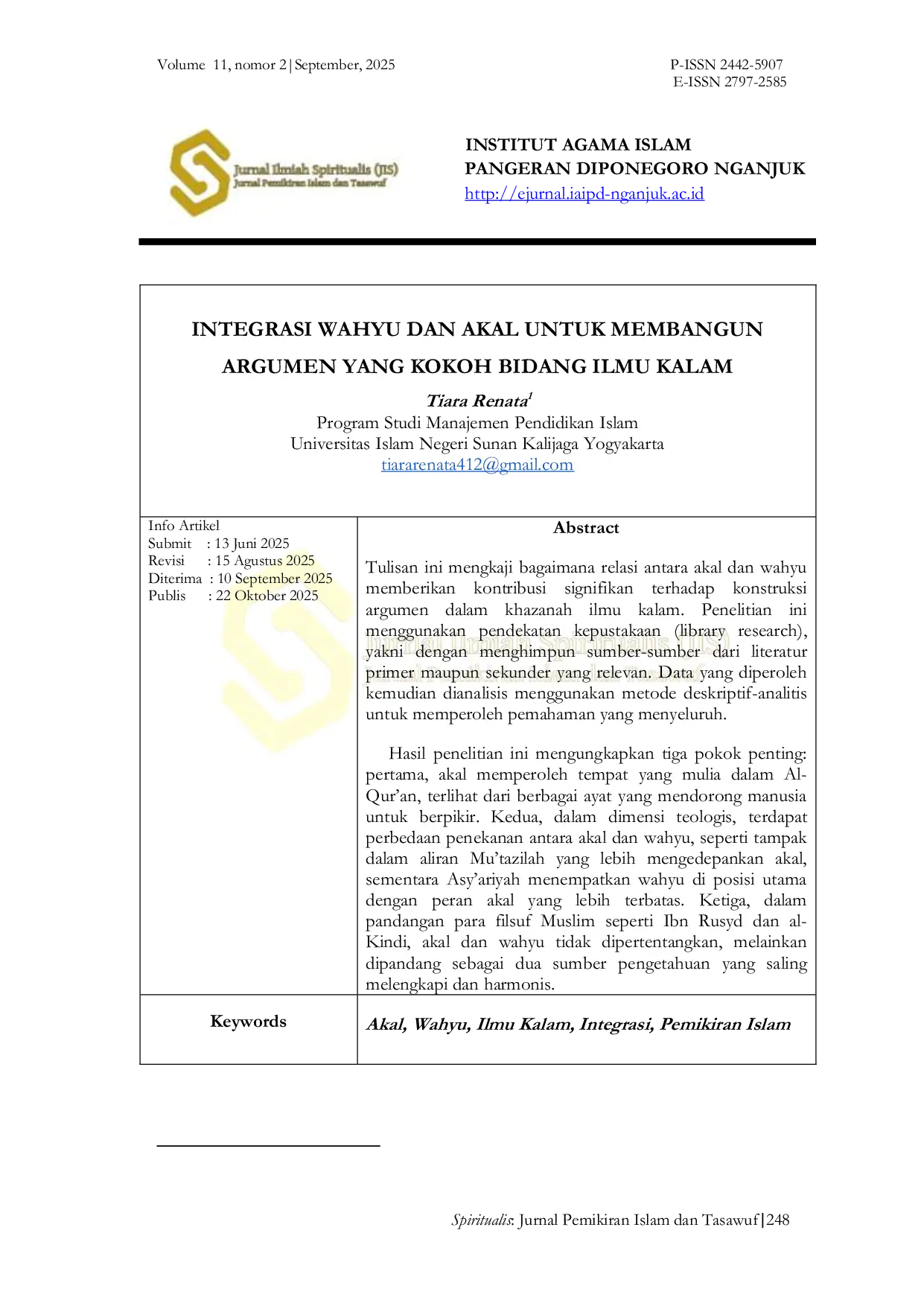 JURIS Integrasi Wahyu dan Akal untuk Membangun Argumen yang Kokoh Bidang Ilmu Kalam