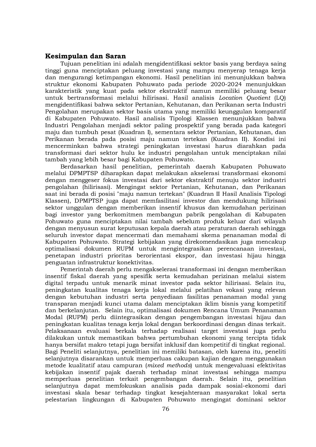 JURIS Strategies for Increasing Investment through Analysis of Leading Sectors in Pohuwato Regency an Analysis of Location Quotient and Shift Share