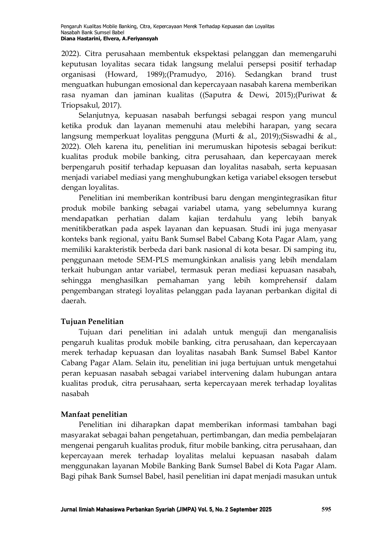 JURIS Pengaruh Kualitas Mobile Banking Citra Kepercayaan Merek Terhadap Kepuasan dan Loyalitas Nasabah Bank Sumsel Babel