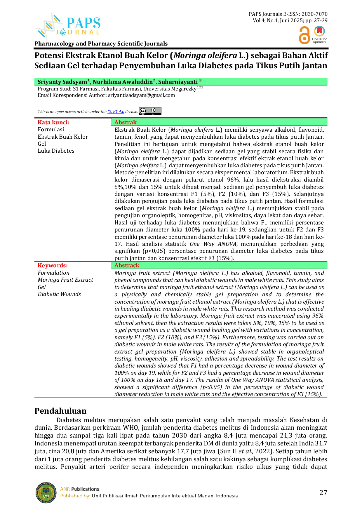 JURIS POTENSI EKSTRAK ETANOL BUAH KELOR Moringa oleifera L SEBAGAI BAHAN AKTIF SEDIAAN GEL TERHADAP PENYEMBUHAN LUKA DIABETES PADA TIKUS PUTIH JANTAN