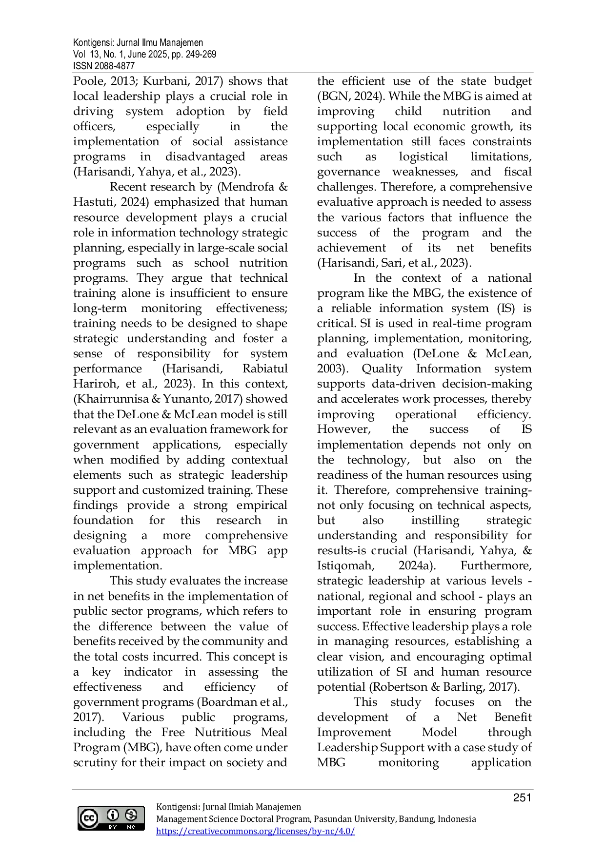JURIS Modeling Net Benefit Improvement Through Leadership Support A Case Study on Free Nutritious Meals MBG