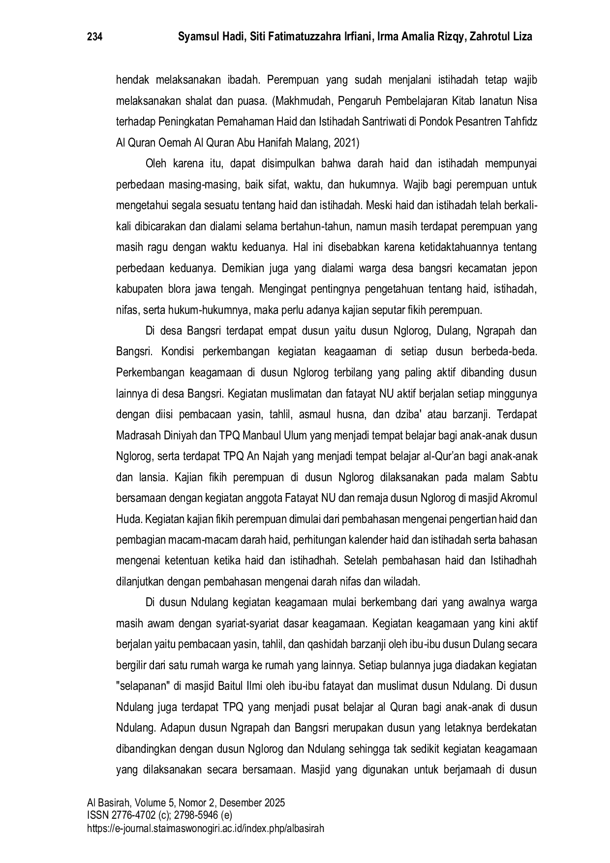 JURIS Peningkatan Pemahaman Fikih Perempuan Melalui Kajian Kitab I Anatun Nisa Pada Warga Desa Bangsri