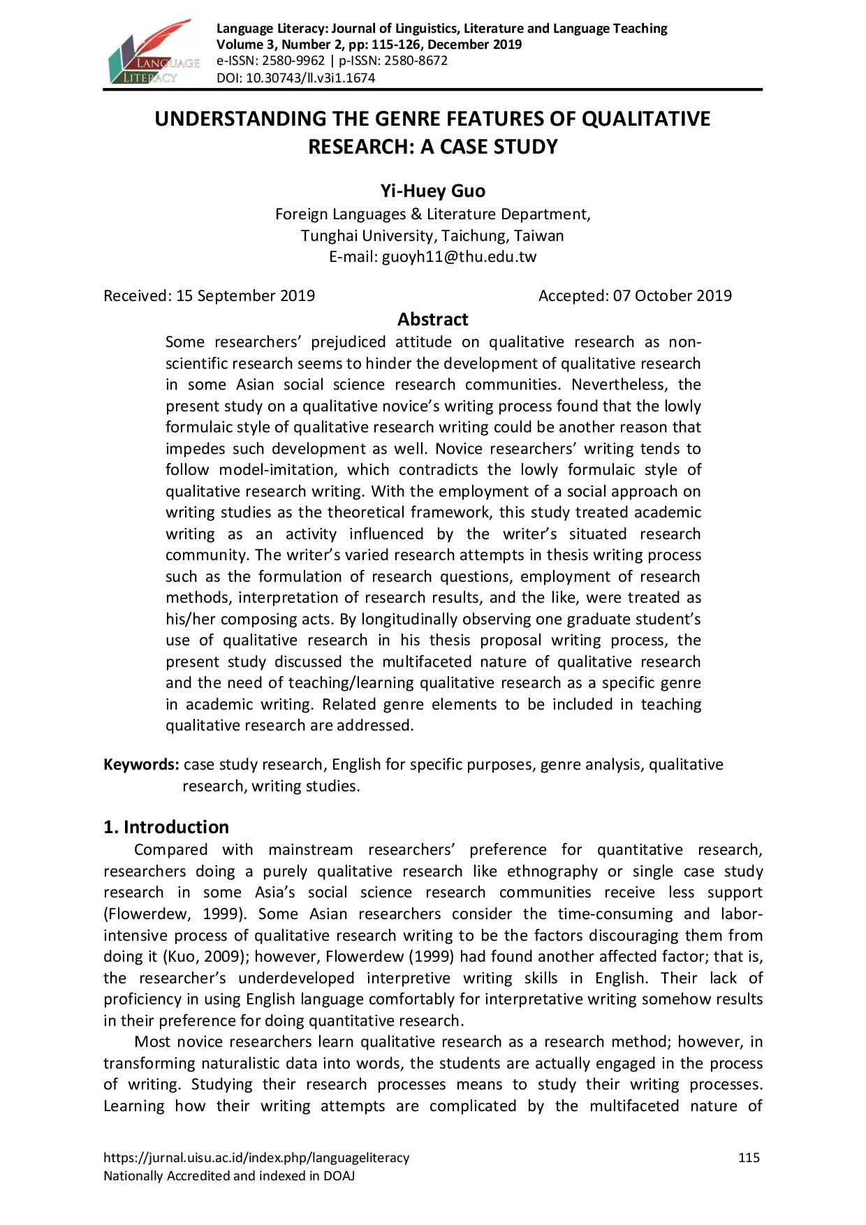 juris Understanding the Genre Features of Qualitative Research A Case Study
