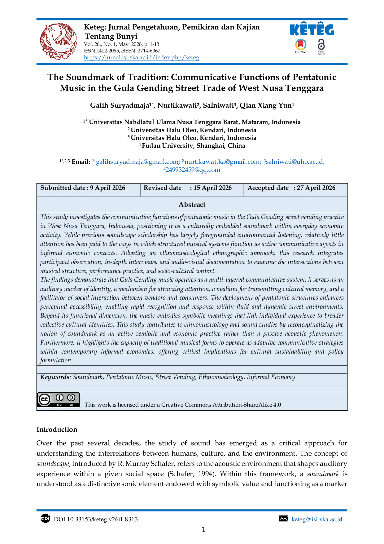 JURIS The Soundmark of Tradition Communicative Functions of Pentatonic Music in the Gula Gending Street Trade of West Nusa Tenggara