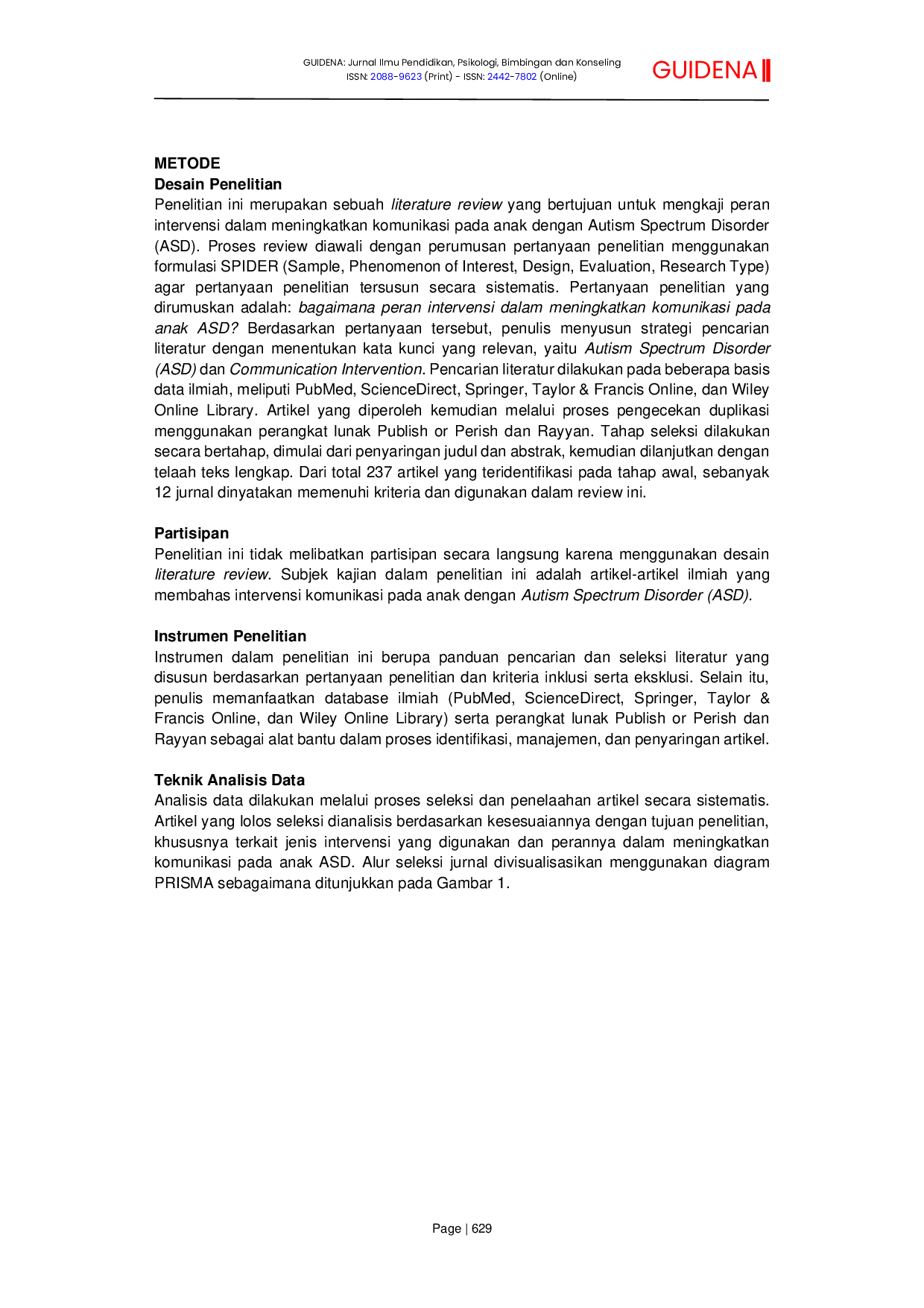 JURIS Intervensi Peningkatan Kemampuan Komunikasi pada Anak dengan Autism Spectrum Disorder ASD Sistematik Review