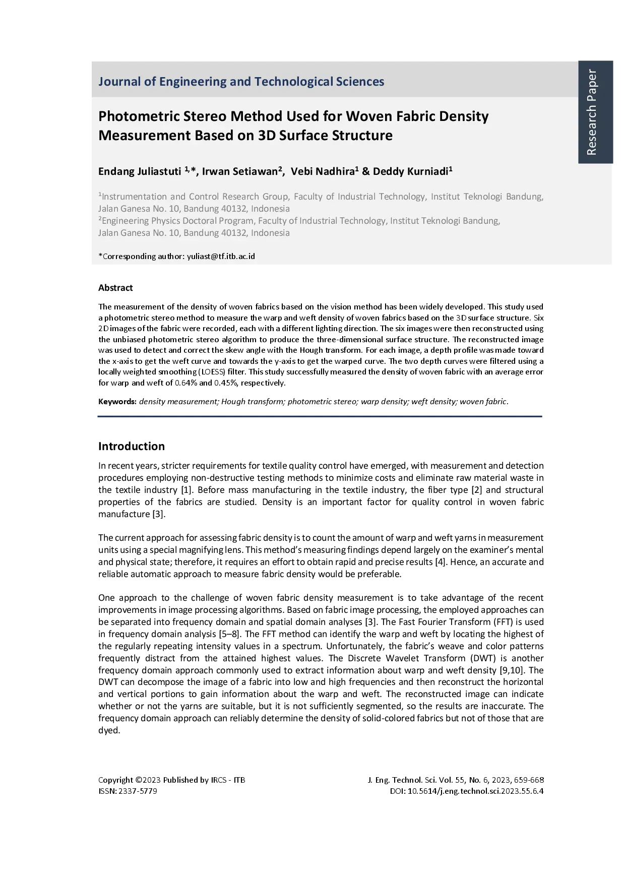 juris Photometric Stereo Method Used for Woven Fabric Density Measurement Based on 3D Surface Structure