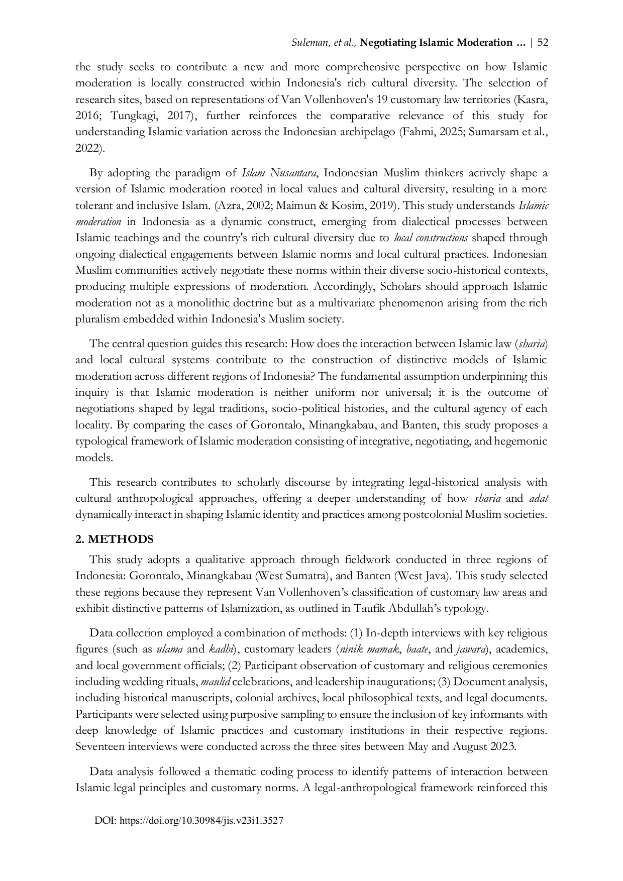 JURIS Negotiating Islamic Moderation The Interplay of Sharia and Local Culture in Gorontalo Minangkabau and Banten